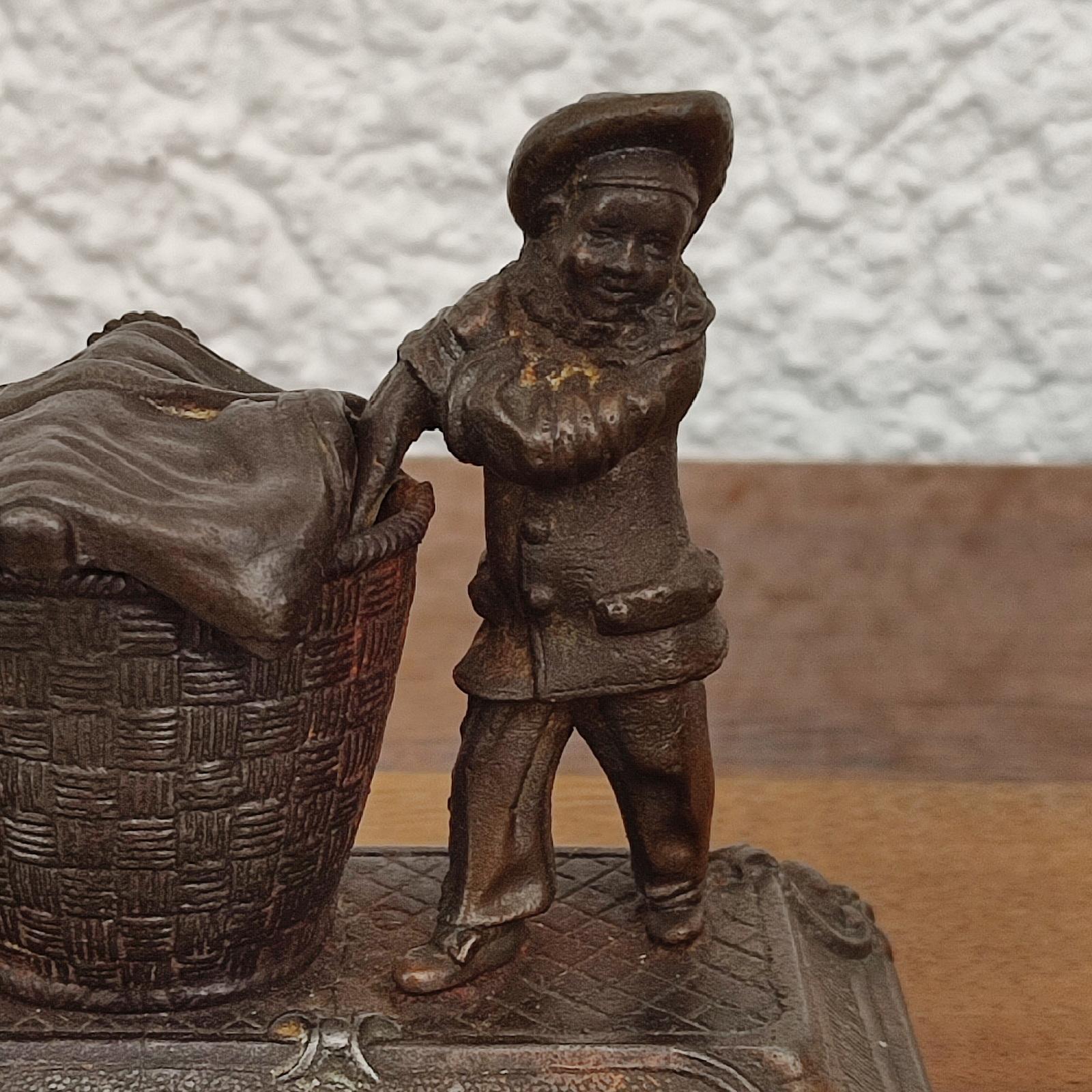 Russian Early 1900 Cast Metal Figurine Inkwell For Sale