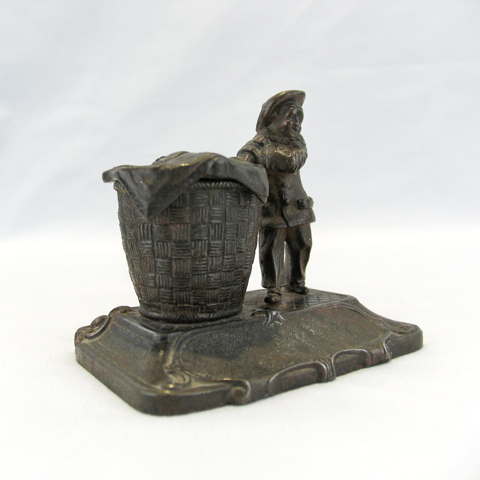 Late 19th Century Early 1900 Cast Metal Figurine Inkwell For Sale