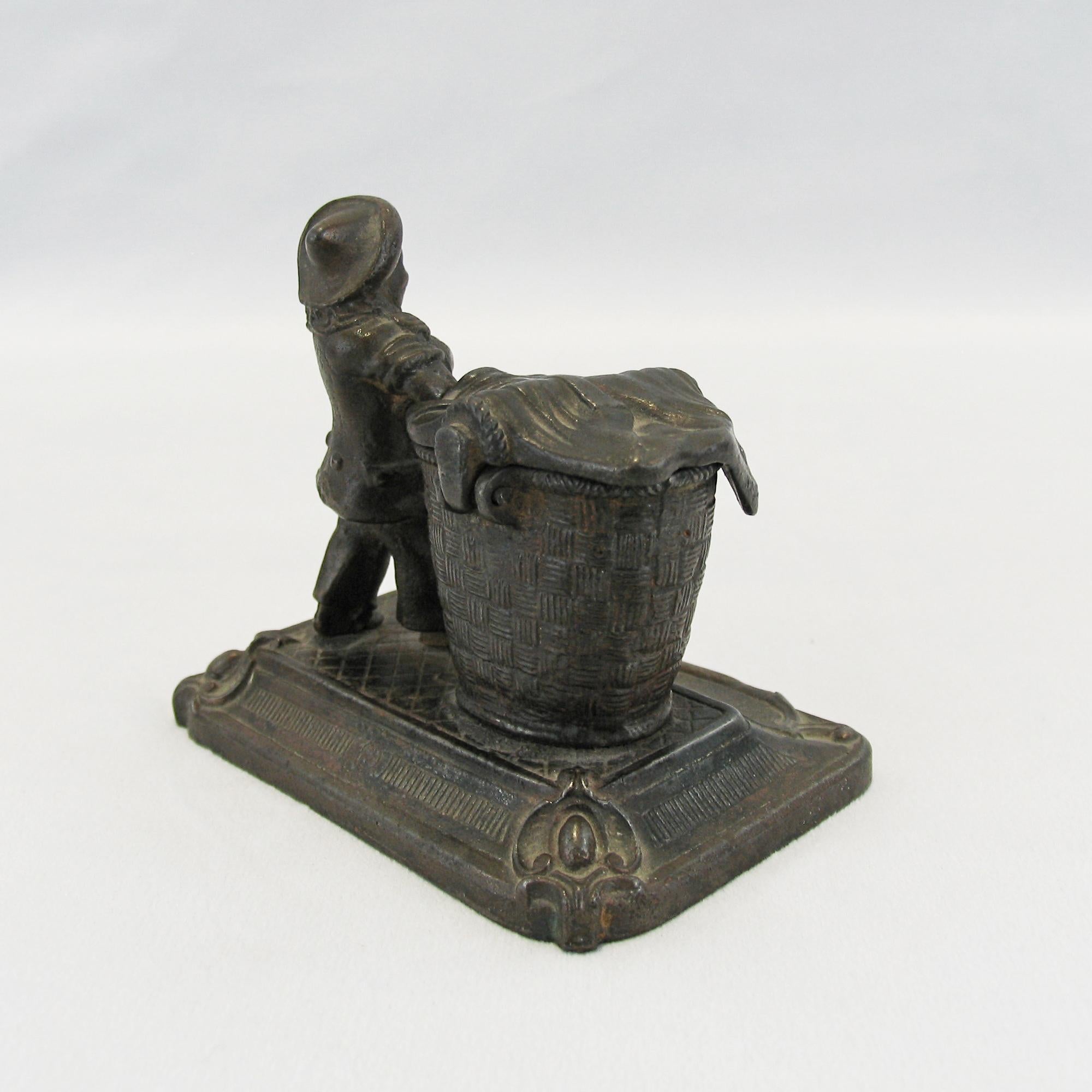 Early 1900 Cast Metal Figurine Inkwell For Sale 2