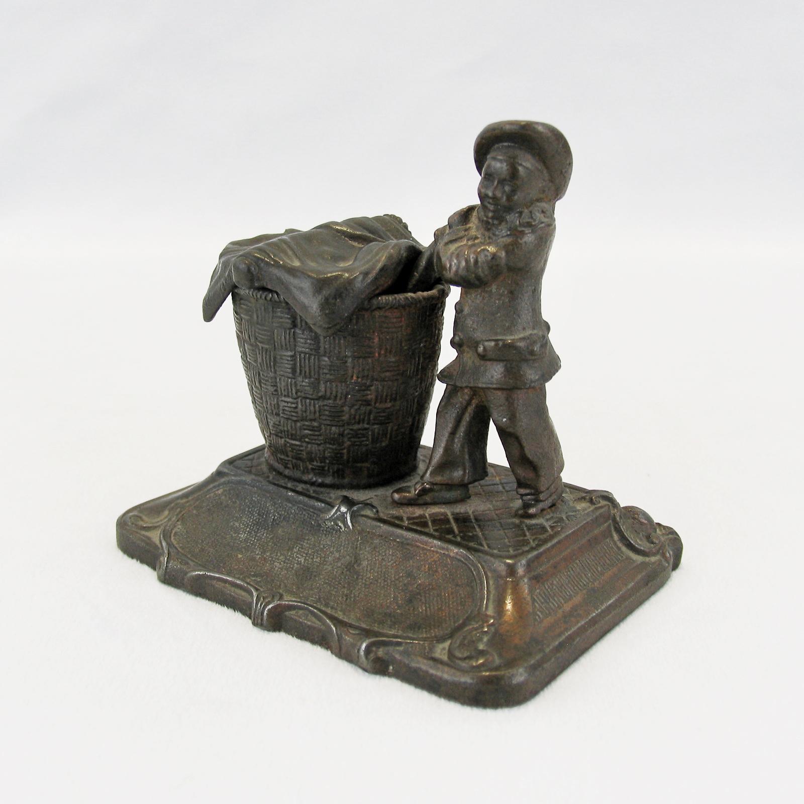 Early 1900 Cast Metal Figurine Inkwell For Sale 4