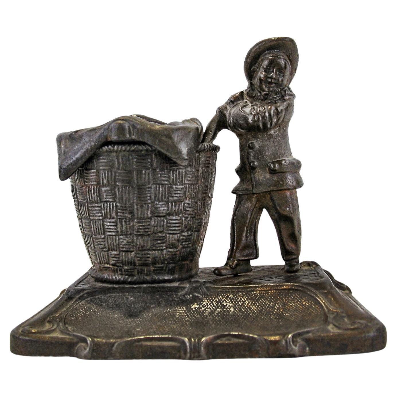 Early 1900 Cast Metal Figurine Inkwell For Sale