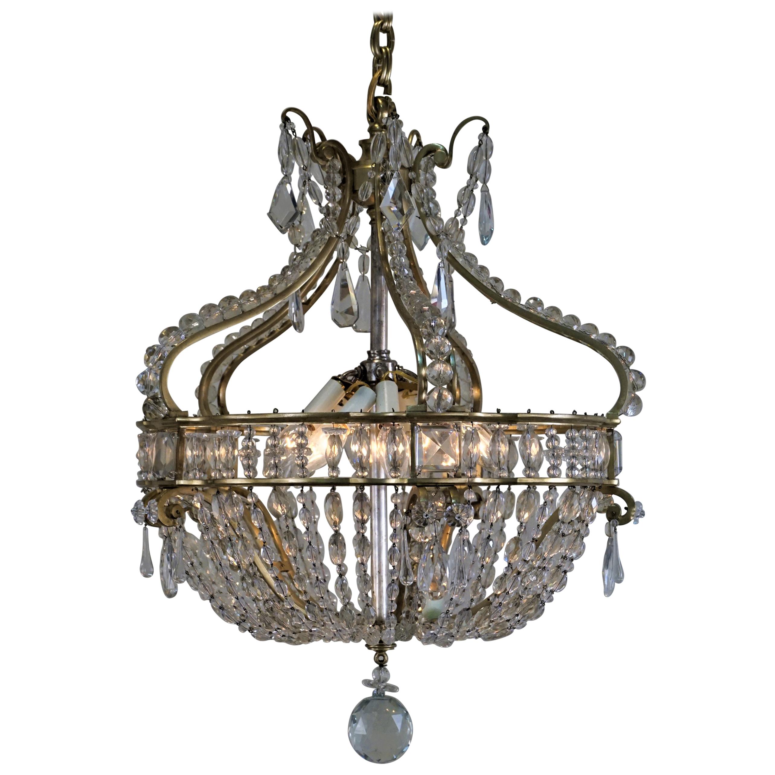 Early 1900 French Bronze and Crystal Chandelier