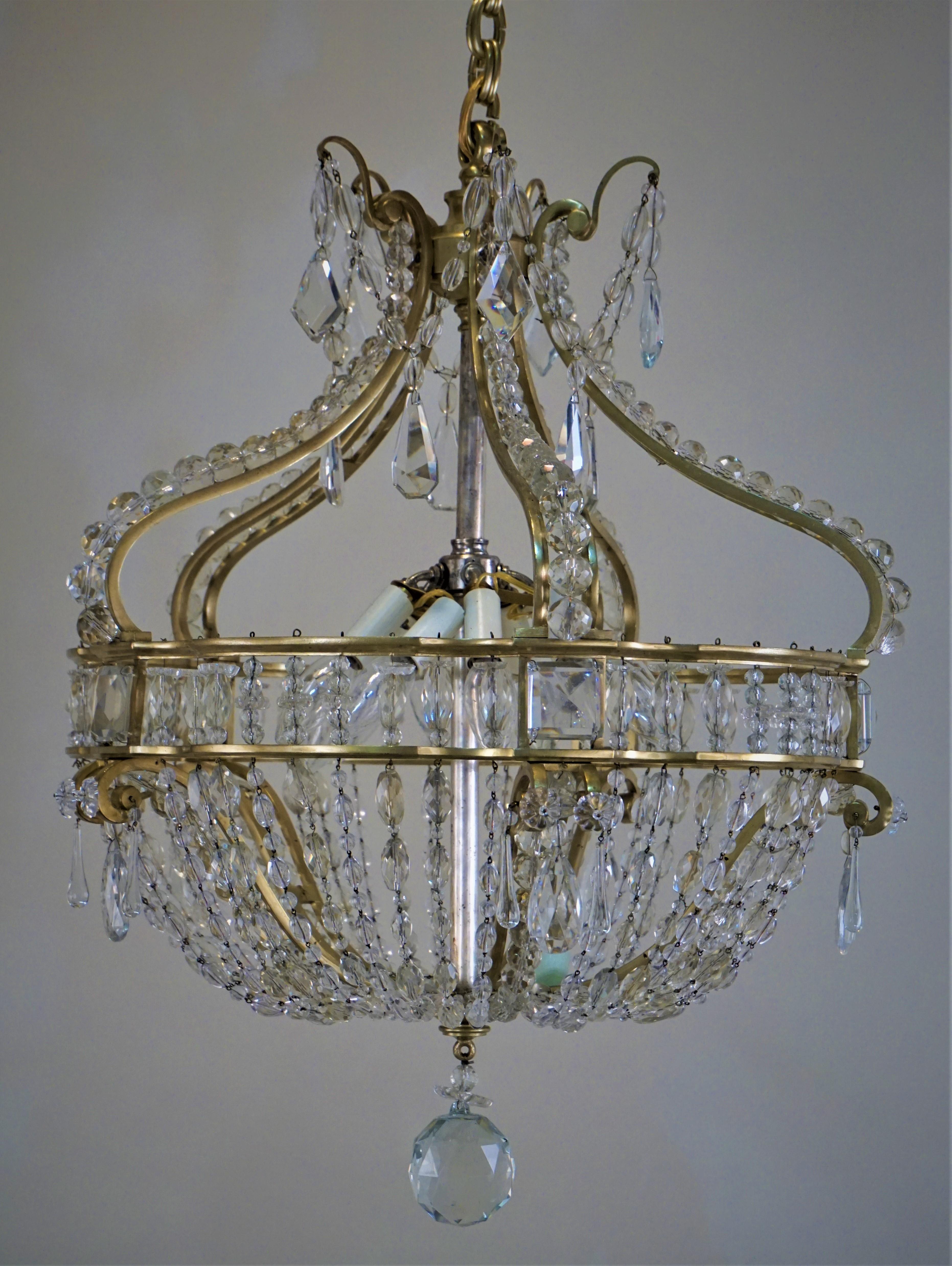 Early 1900 French Bronze and Crystal Chandelier 5