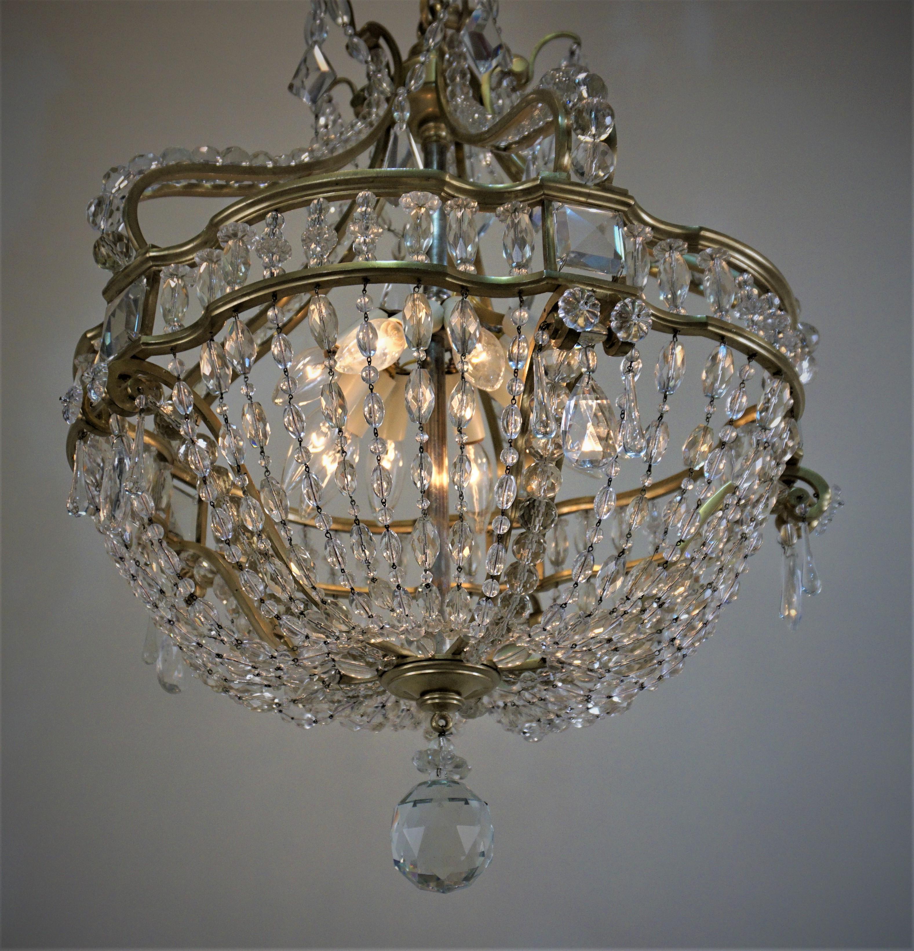 19th Century Early 1900 French Bronze and Crystal Chandelier