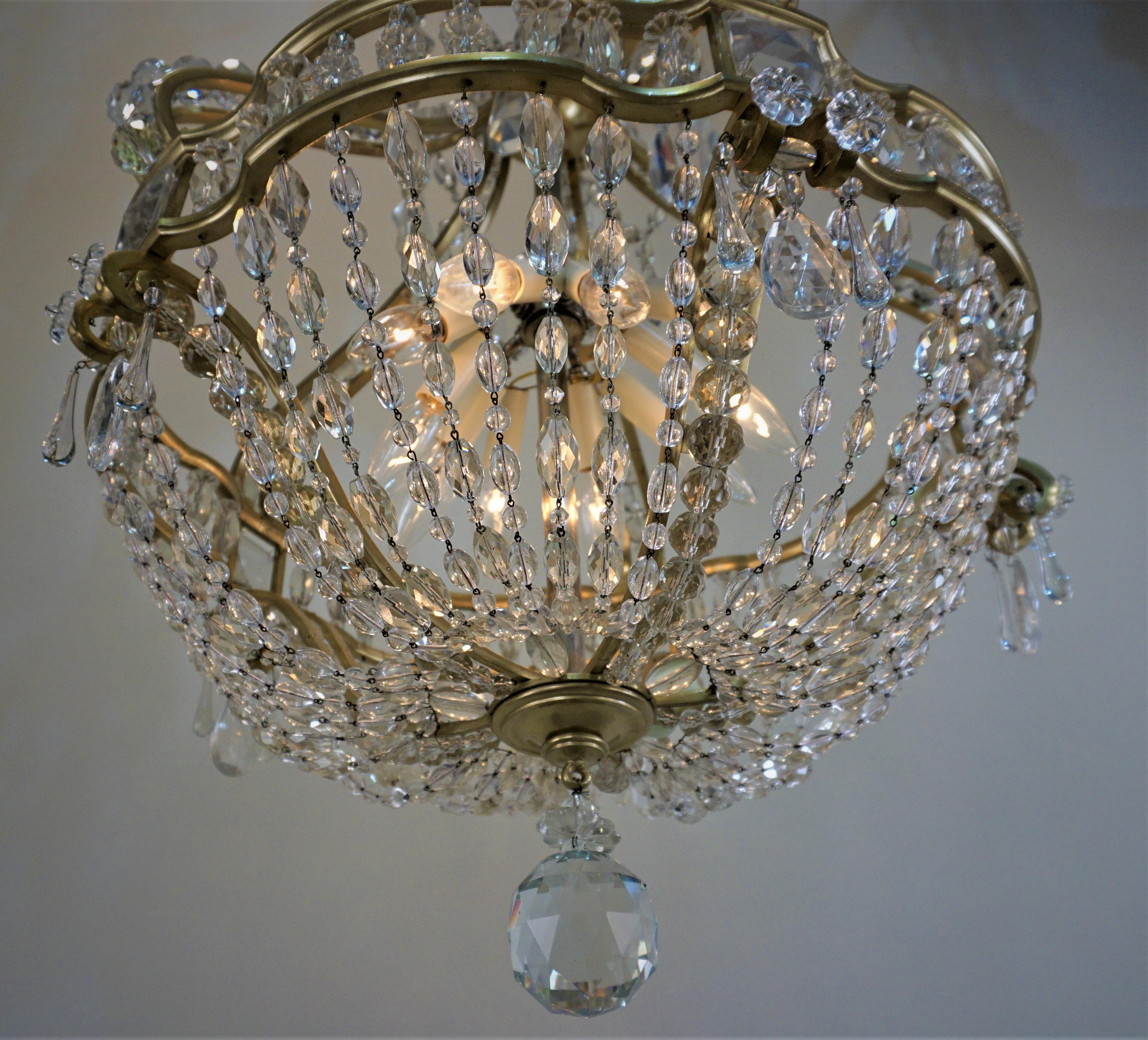 Early 1900 French Bronze and Crystal Chandelier 1