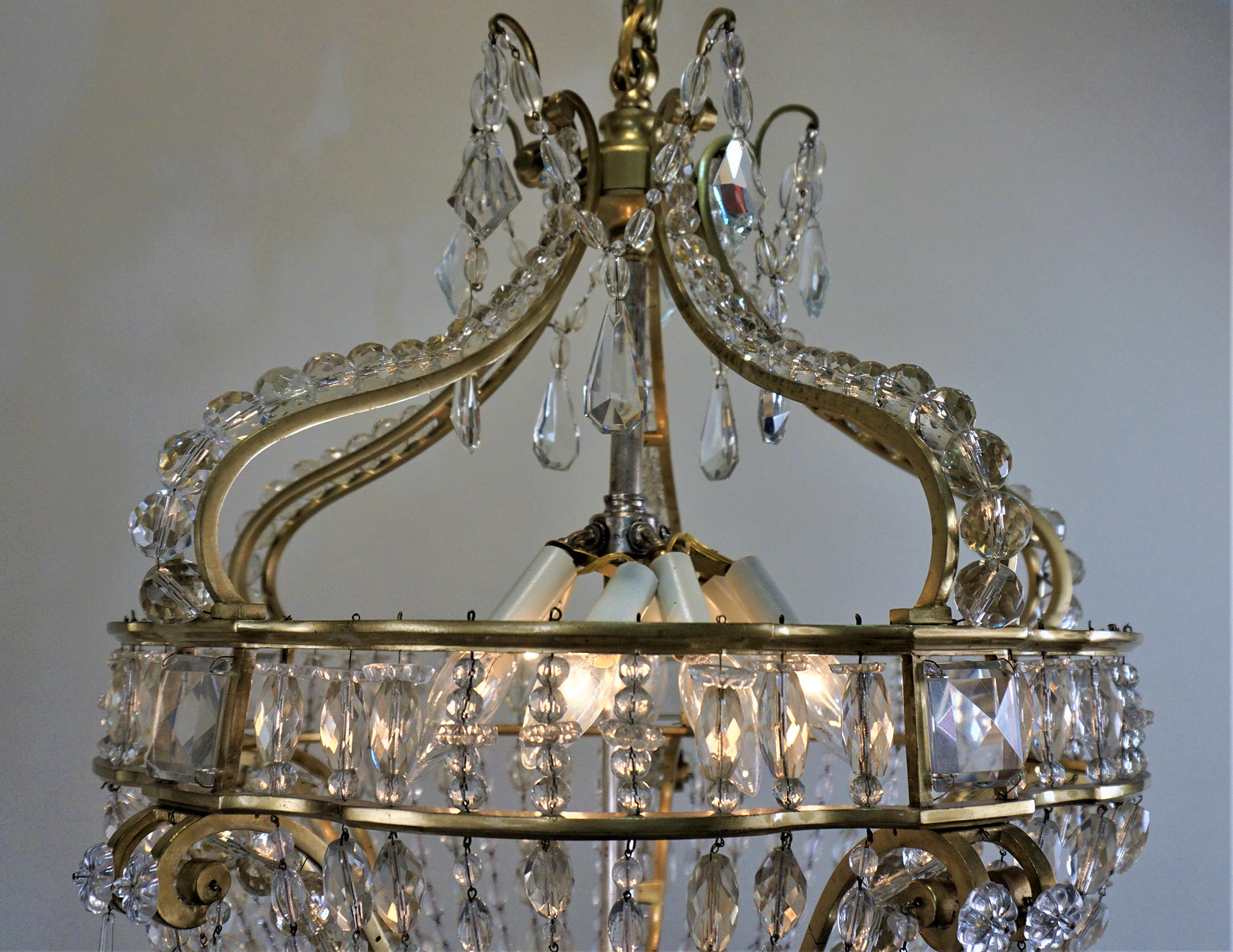 Early 1900 French Bronze and Crystal Chandelier 3