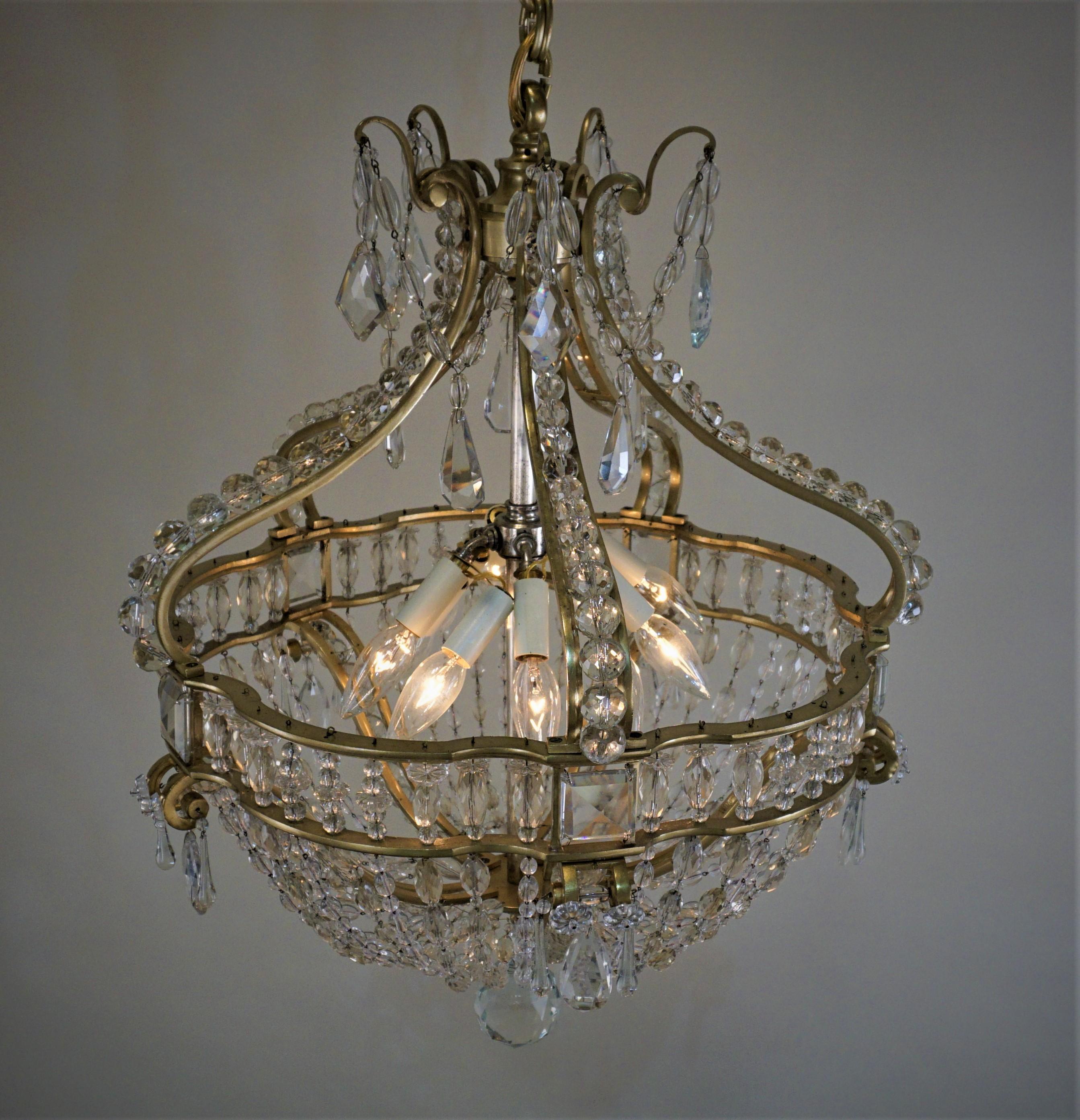 Early 1900 French Bronze and Crystal Chandelier 4