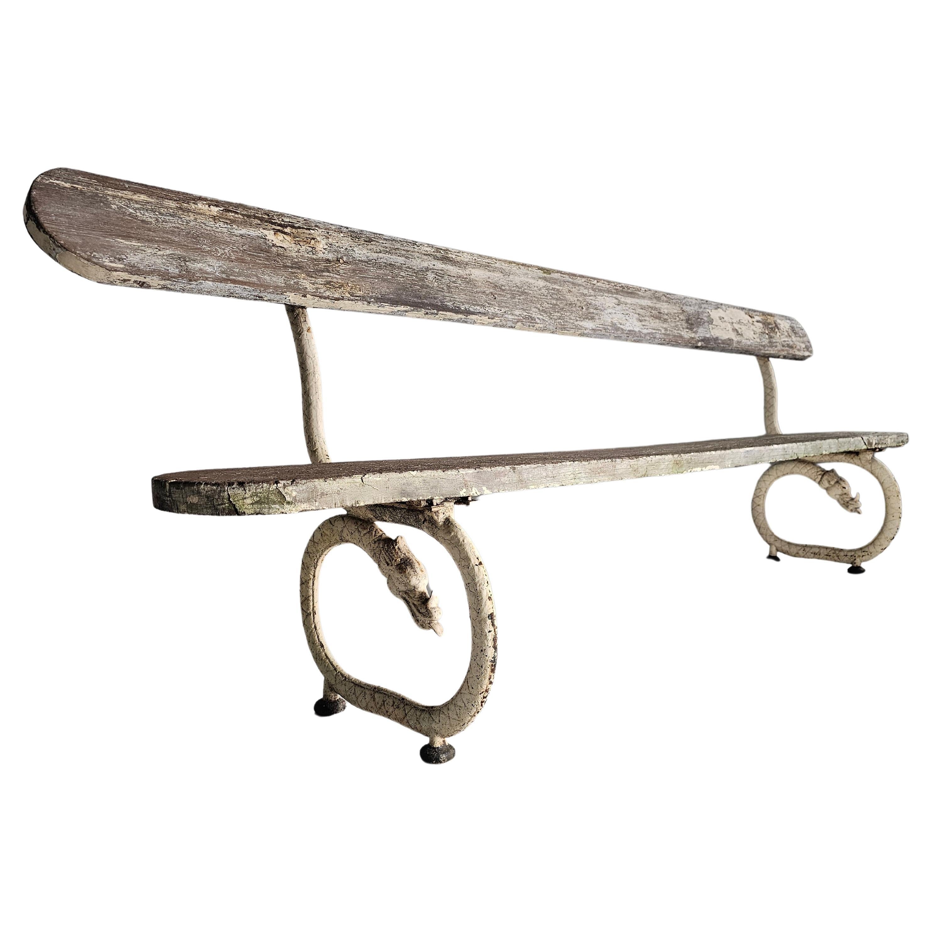 Early 1900 French Garden Bench with Dragons and Arrows