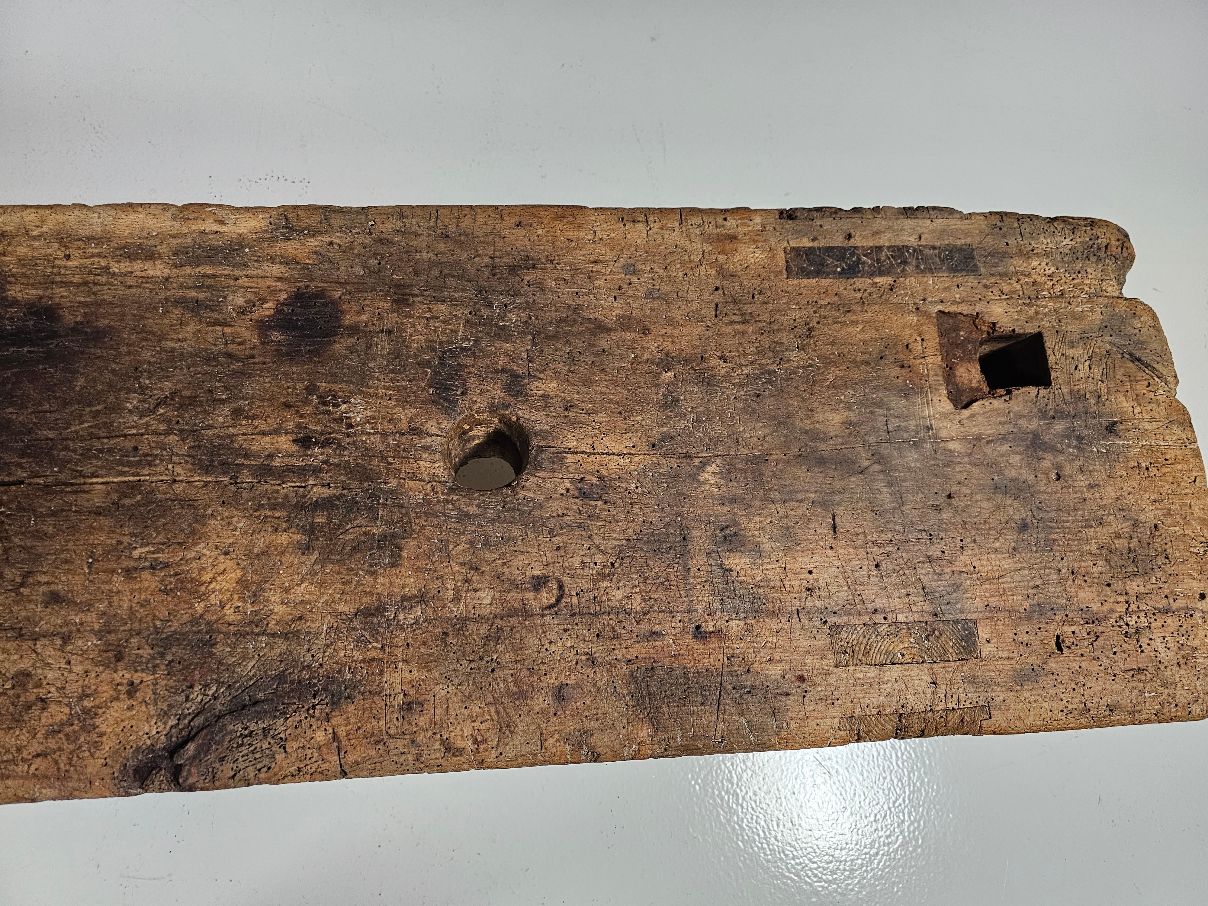 Early 1900 French wabi-sabi style long seat wooden bench 4
