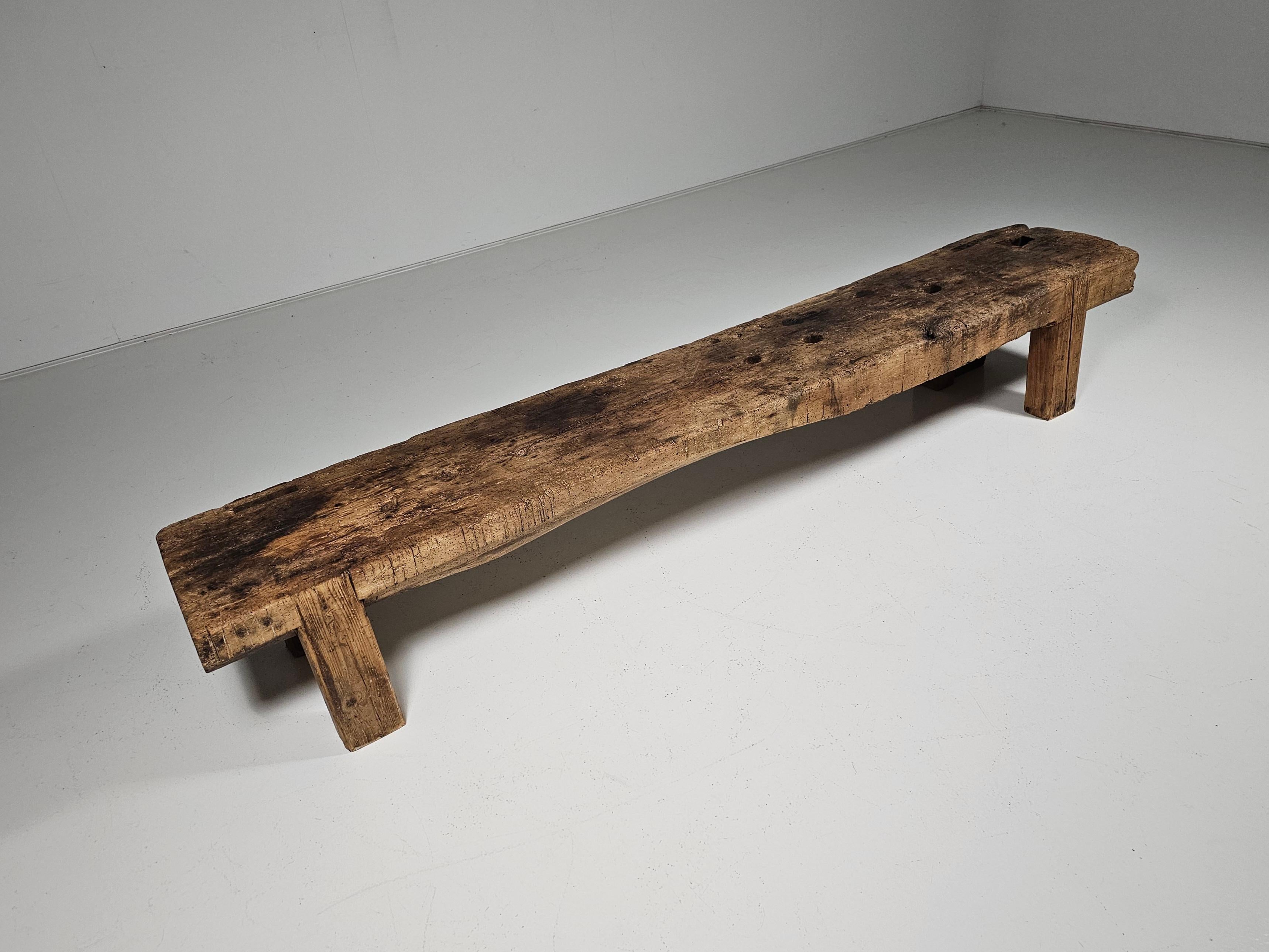 Early 20th Century Early 1900 French wabi-sabi style long seat wooden bench