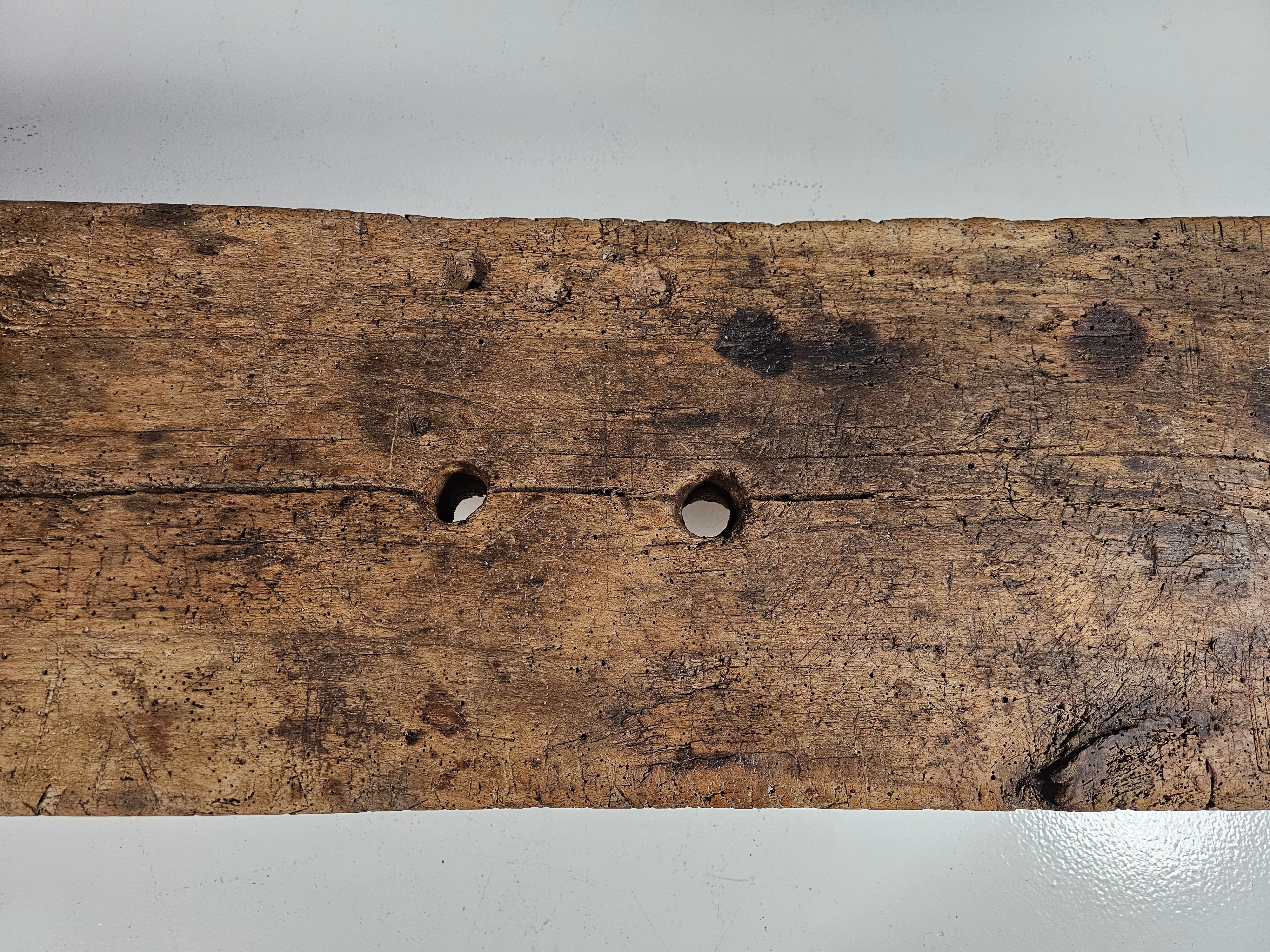 Early 1900 French wabi-sabi style long seat wooden bench 3