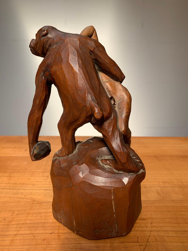 Early 1900 Gorilla Carrying off a Woman Crafted in Wood after Emmanuel