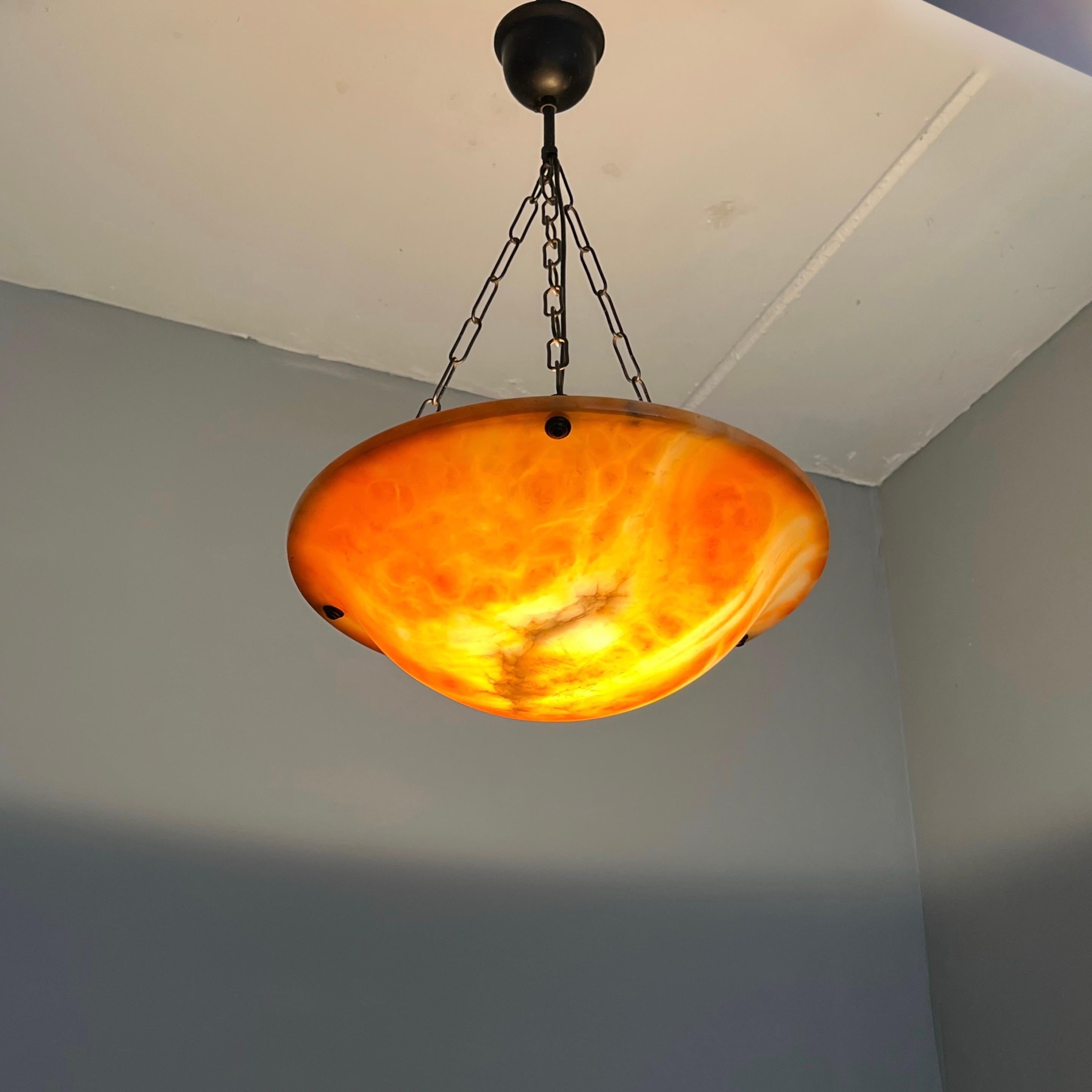 Early 1900 Great Shape & Orange Color Art Deco Alabaster Pendant Ceiling Light 5