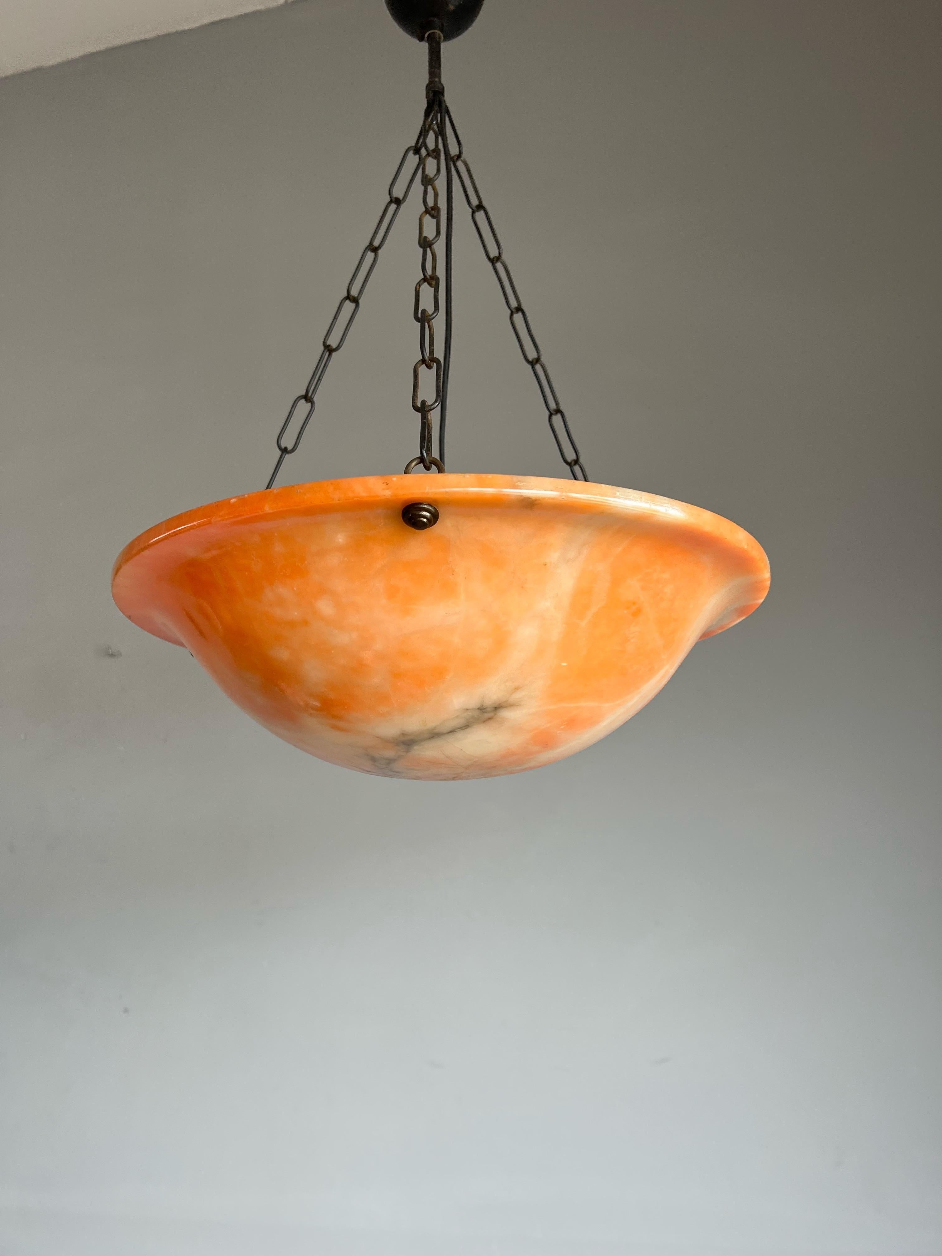 Early 1900 Great Shape & Orange Color Art Deco Alabaster Pendant Ceiling Light 6