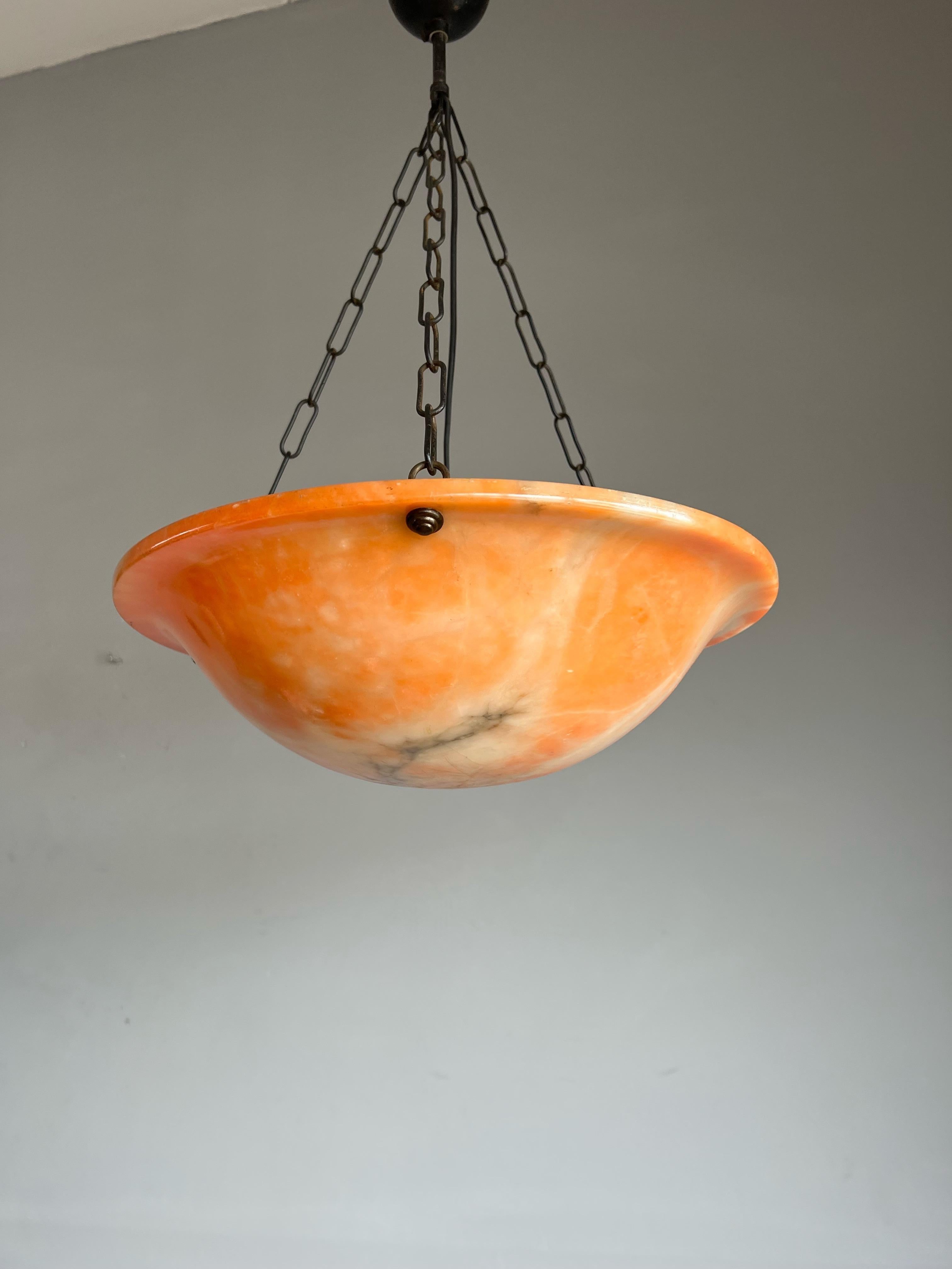 Early 1900 Great Shape & Orange Color Art Deco Alabaster Pendant Ceiling Light For Sale 5