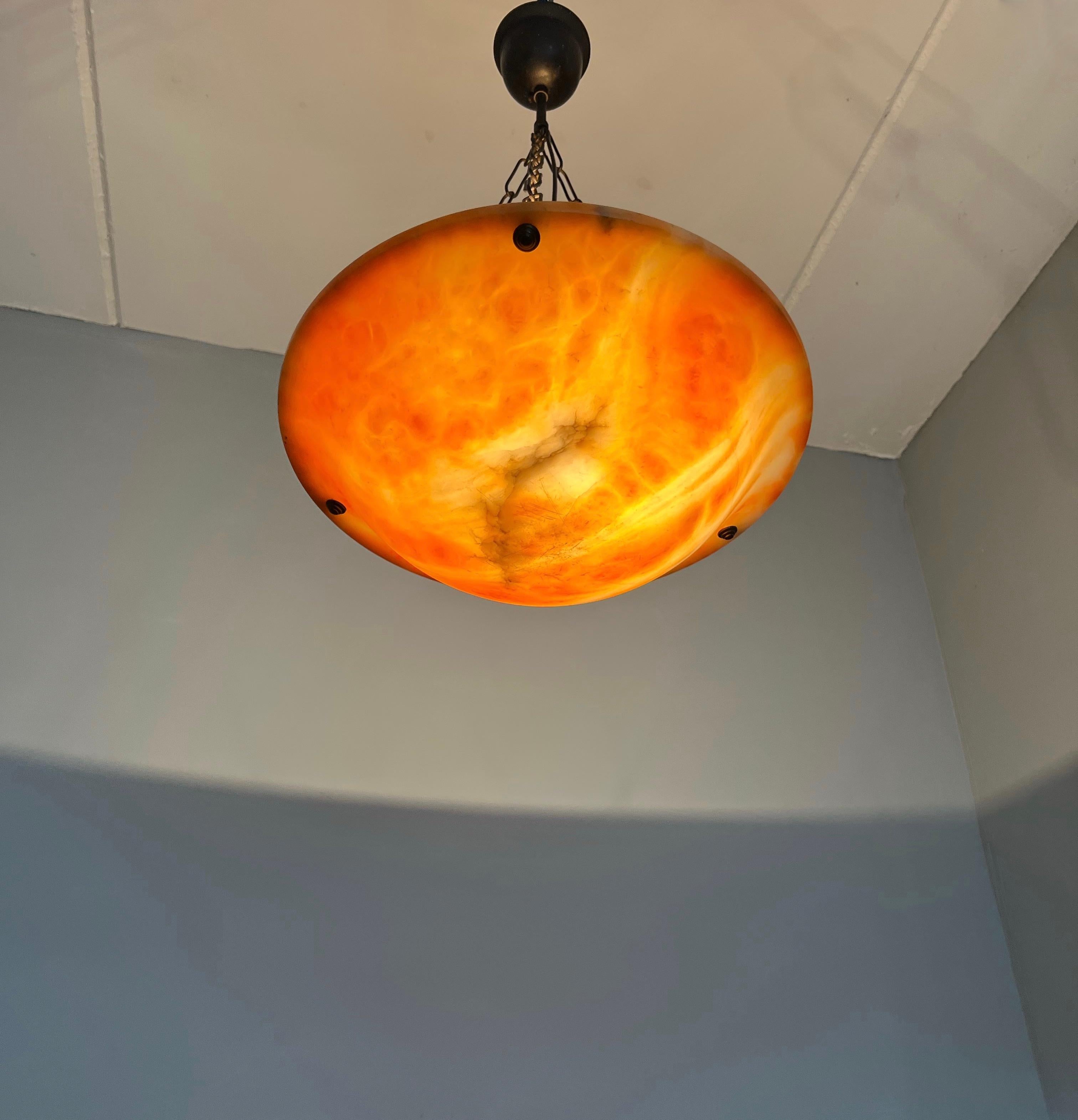 Early 1900 Great Shape & Orange Color Art Deco Alabaster Pendant Ceiling Light In Good Condition For Sale In Lisse, NL