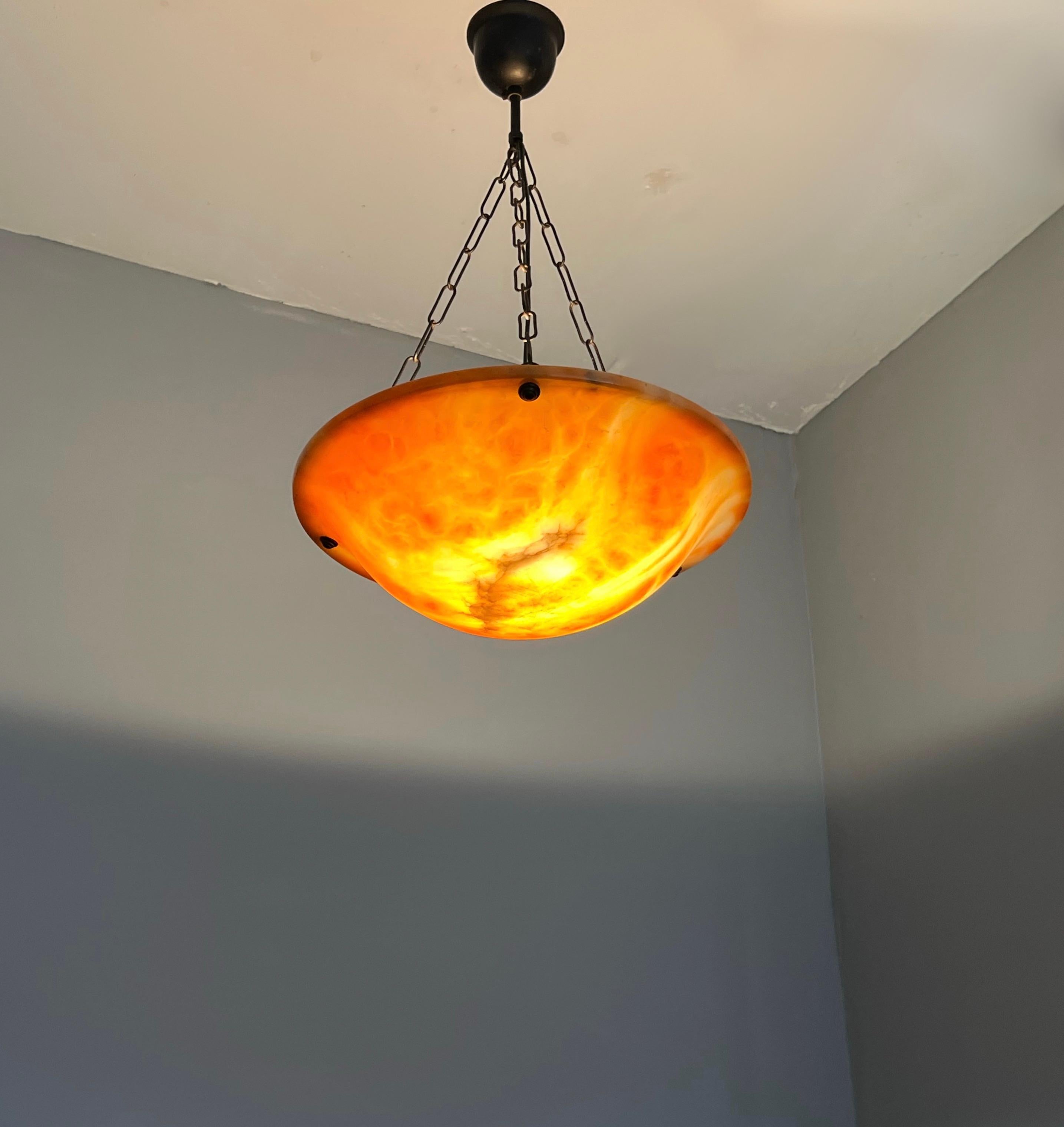 20th Century Early 1900 Great Shape & Orange Color Art Deco Alabaster Pendant Ceiling Light For Sale