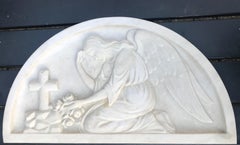 Early 1900 Fine Hand Crafted Marble Wall Plaque with Sculpture of Grieving Angel