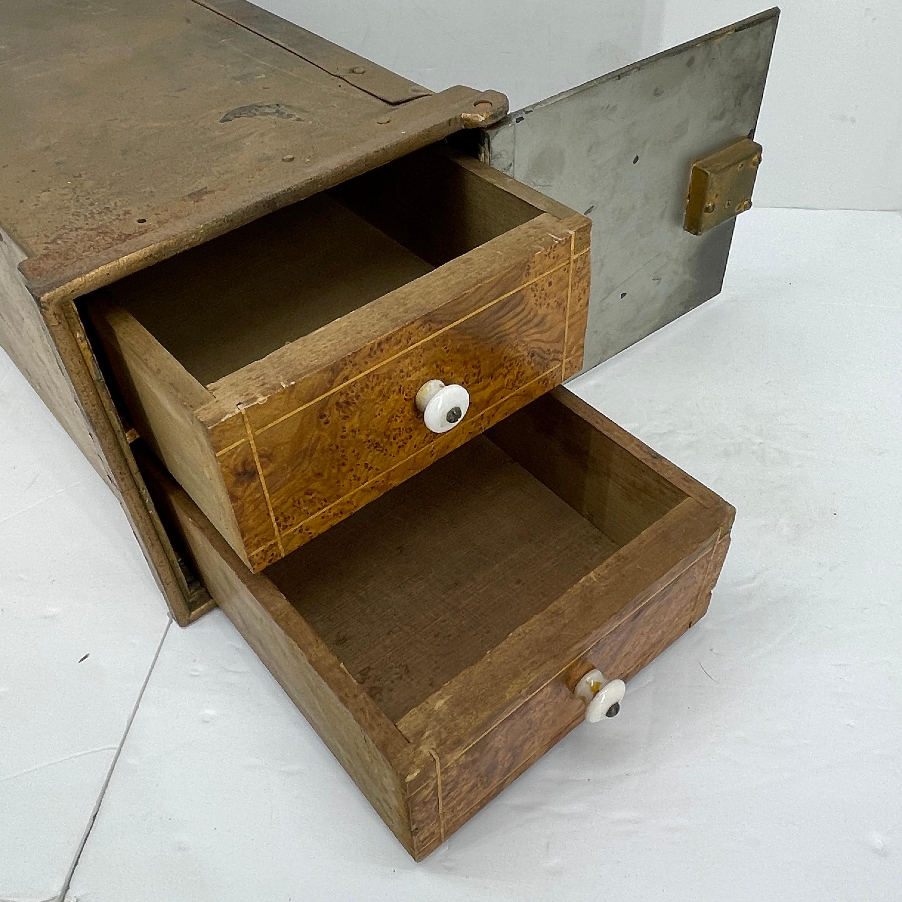 Early 1900's Birchwood Lock Box Safe with Key 3