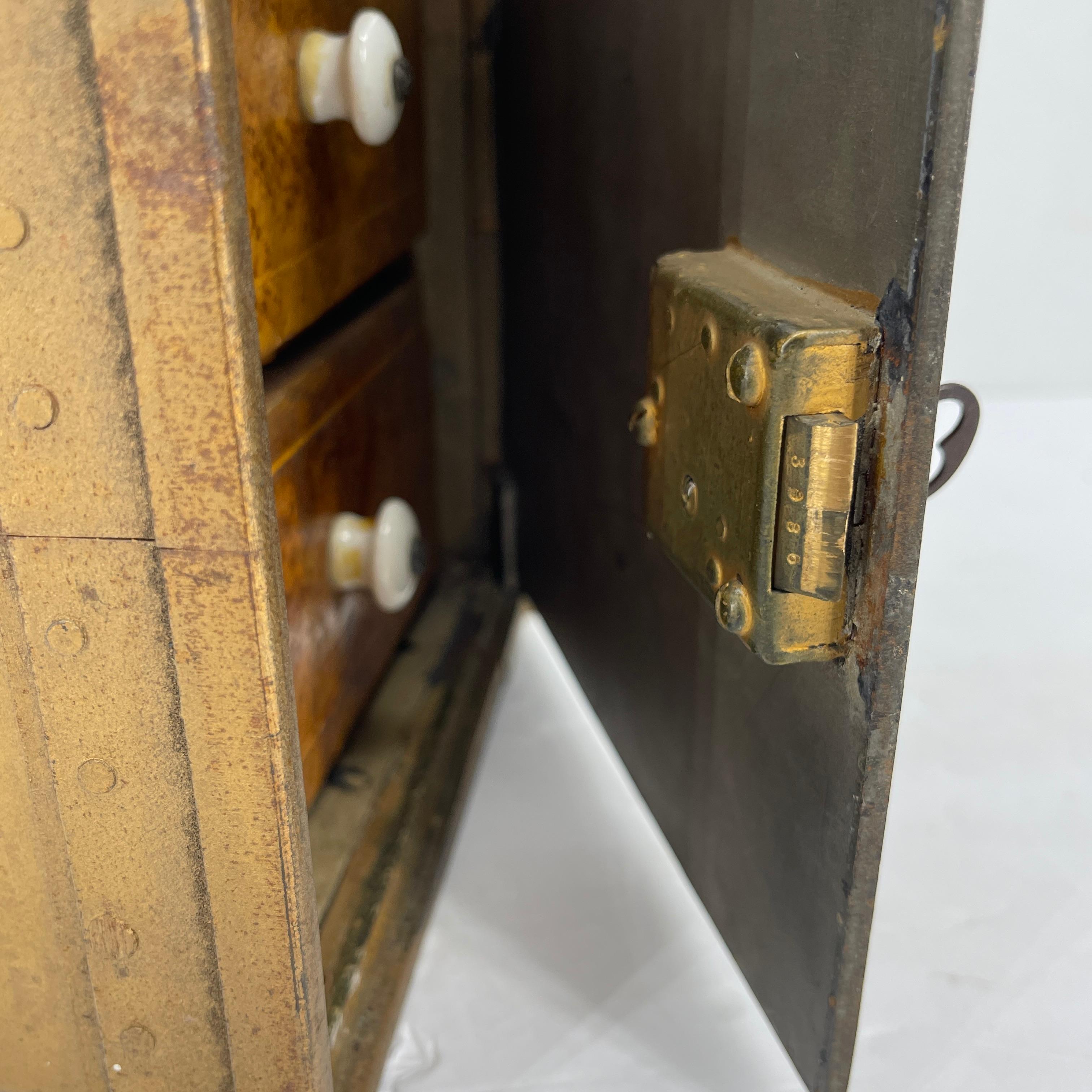 20th Century Early 1900's Birchwood Lock Box Safe with Key