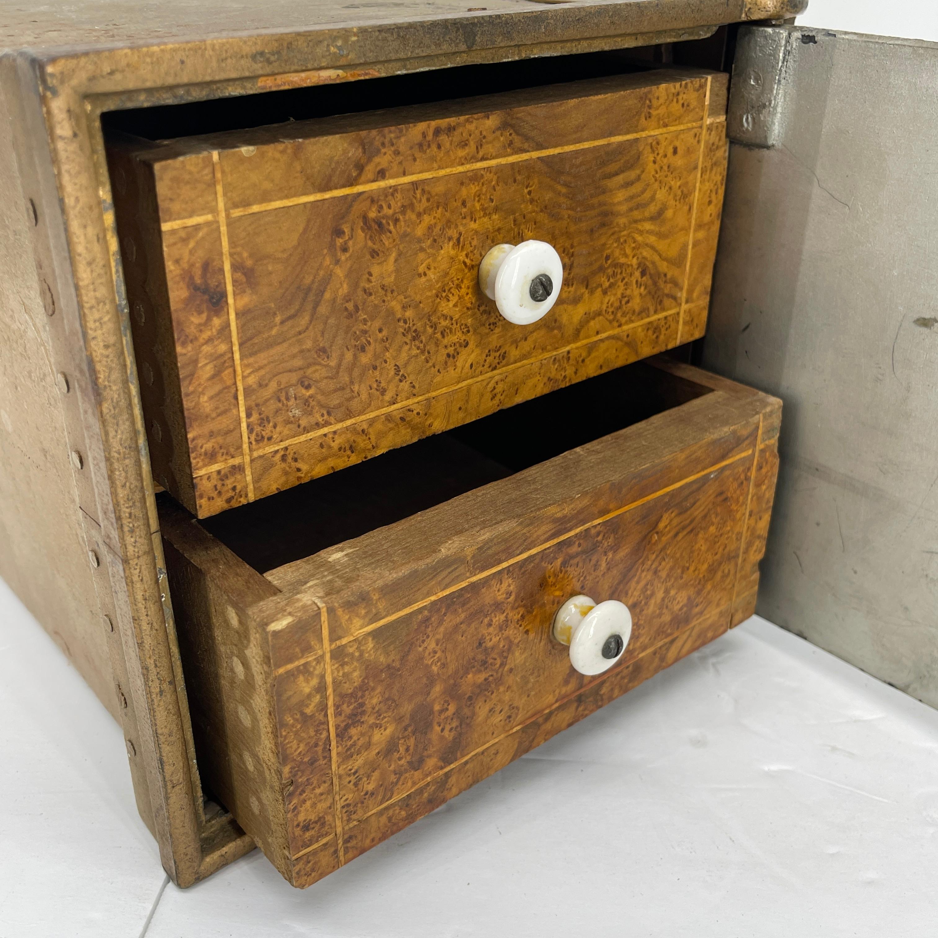 Steel Early 1900's Birchwood Lock Box Safe with Key
