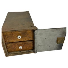 Early 1900 Hundreds Birchwood Lock Box Safe with Key