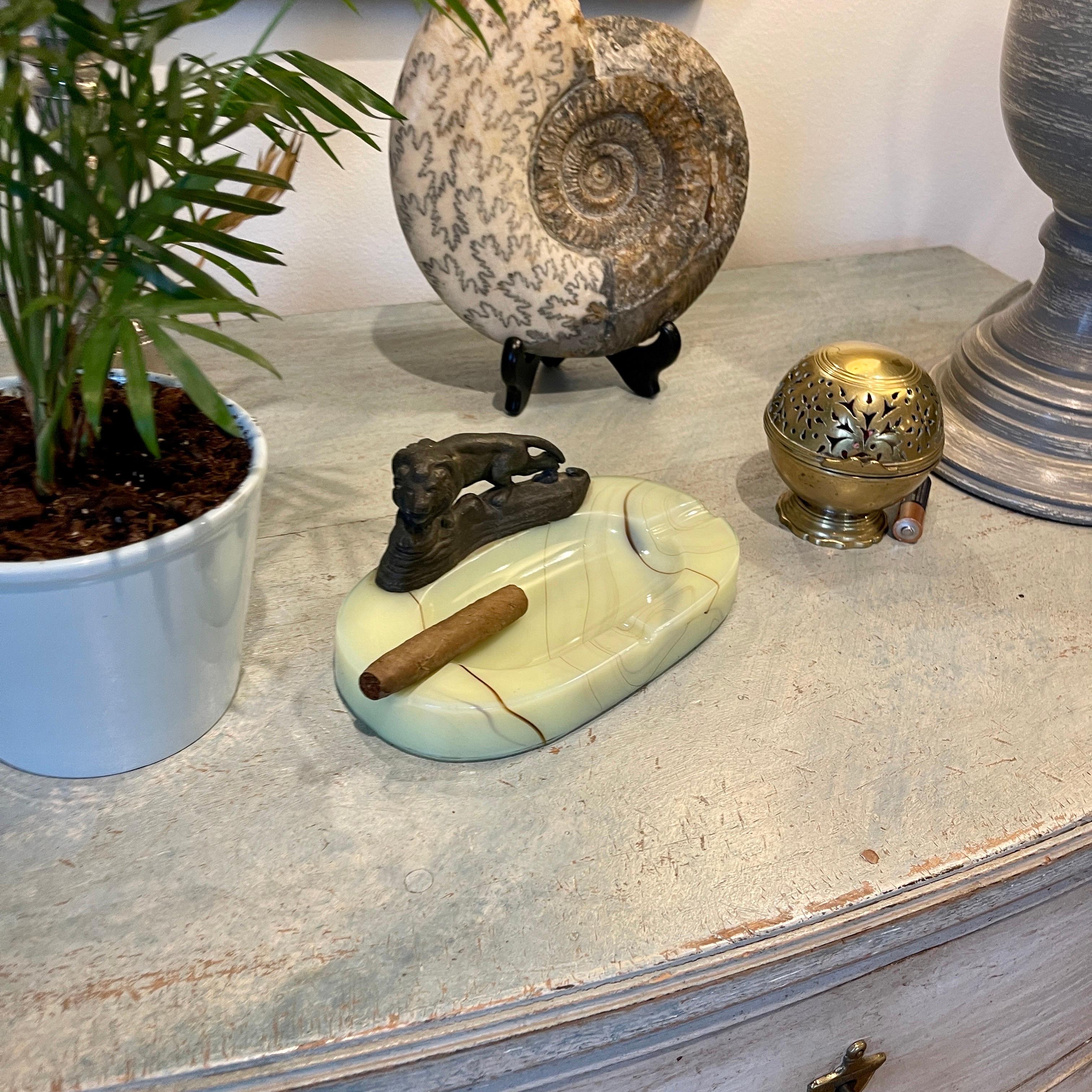 Early 1900 hundreds Green Opaline Lion Cast Ashtrays 9