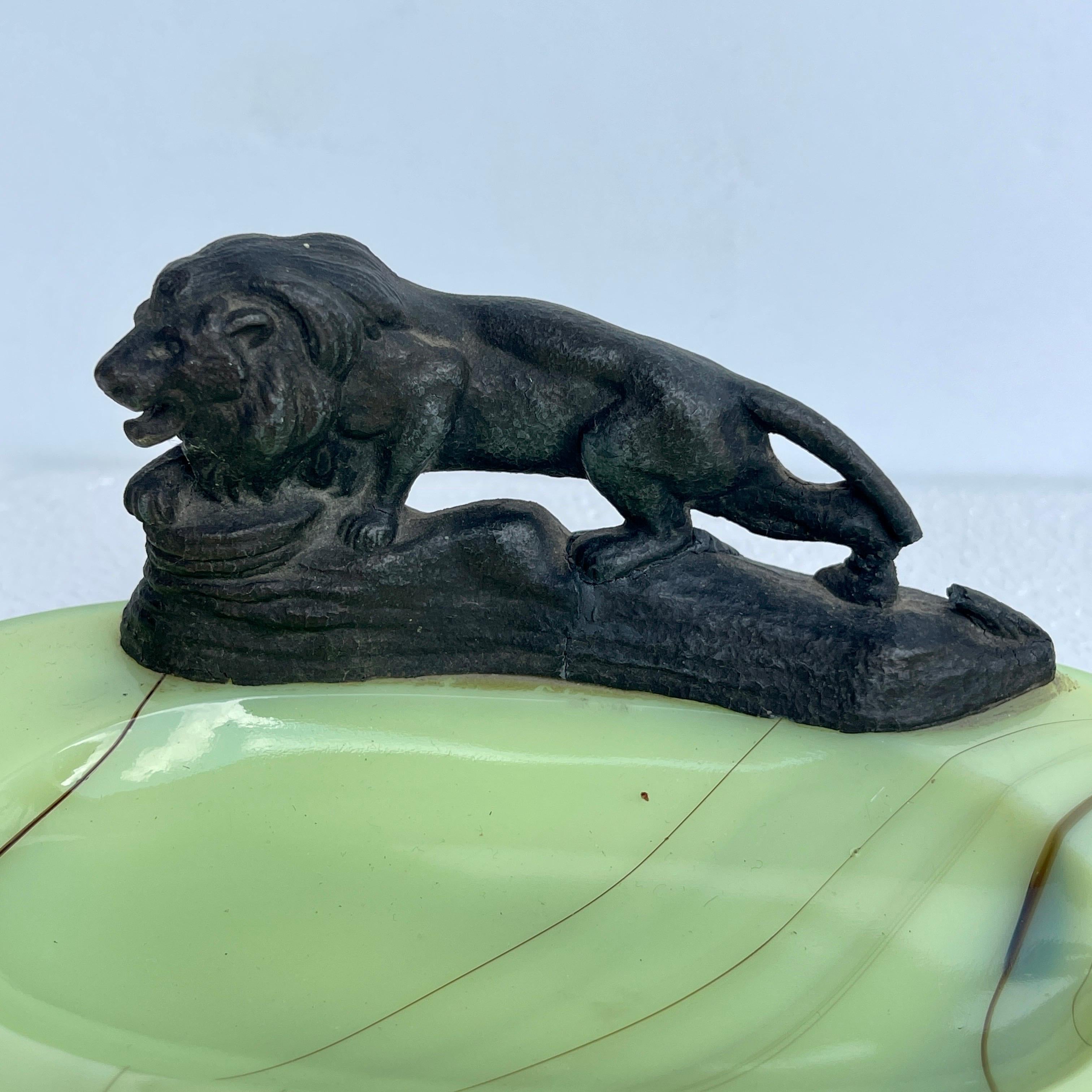 20th Century Early 1900 hundreds Green Opaline Lion Cast Ashtrays