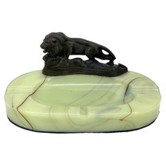 Early 1900 hundreds Green Opaline Lion Cast Ashtrays