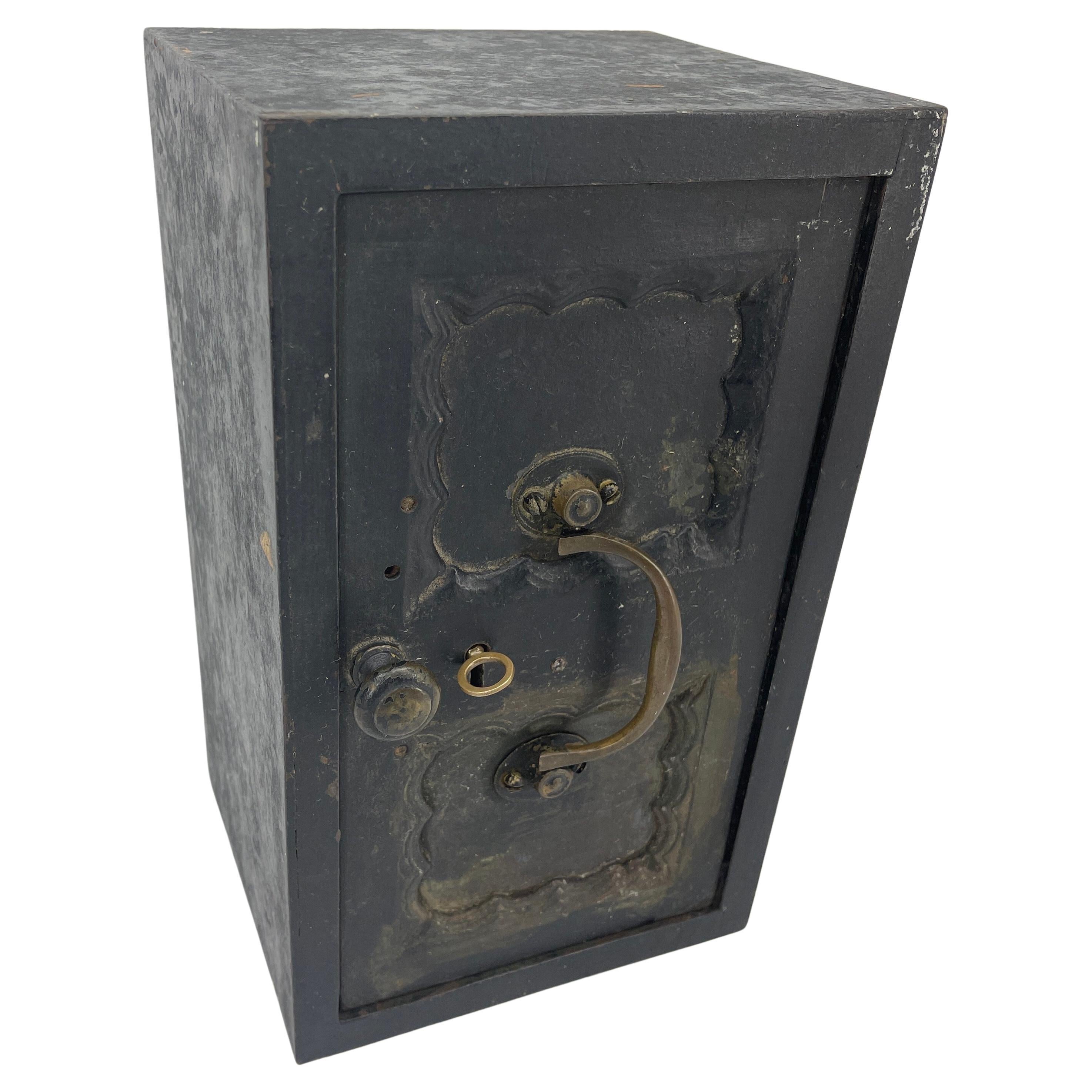Hand-Crafted Early 1900 Hundreds Lock Box Safe with Brass Key