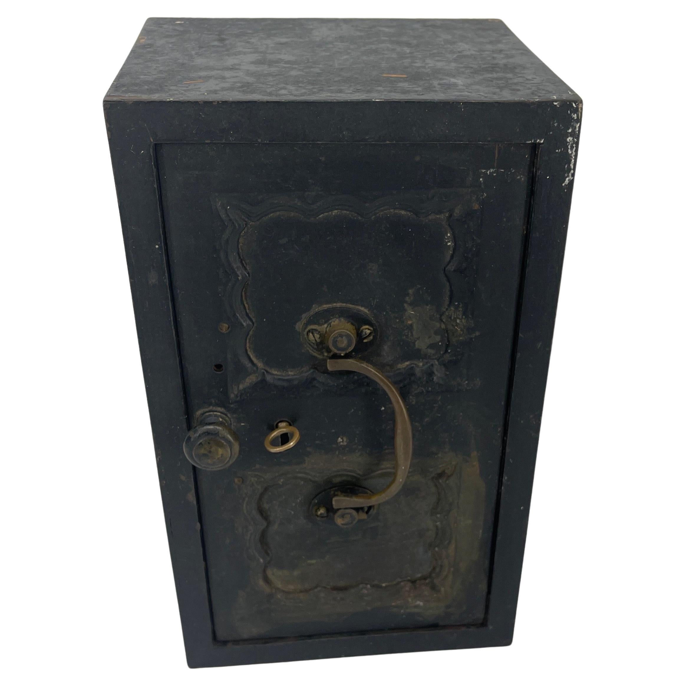 Early 20th Century Early 1900 Hundreds Lock Box Safe with Brass Key