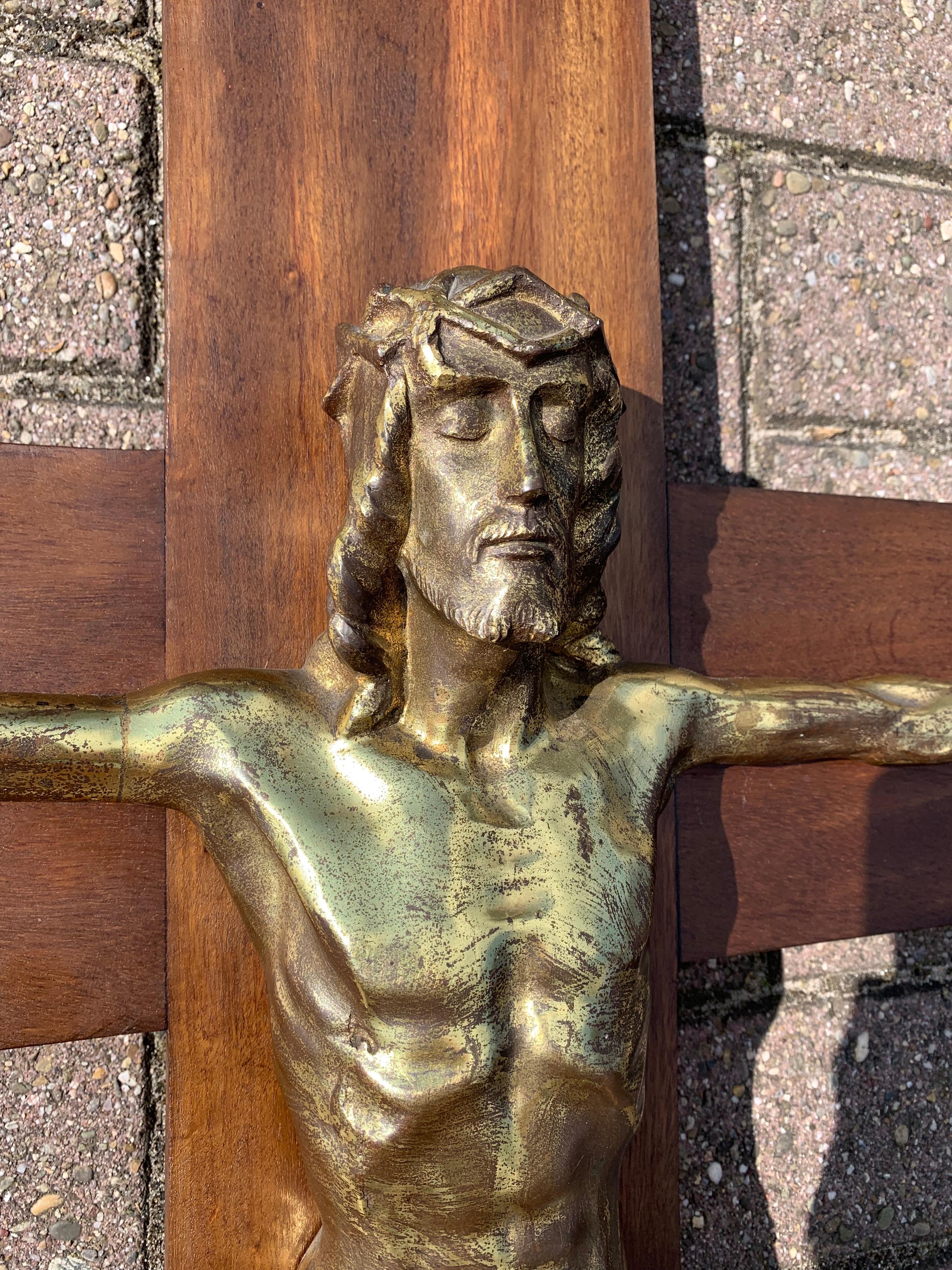 Early 1900 Large Size & Stylish Bronze Jesus Wall Crucifix / Christ on the Cross 3