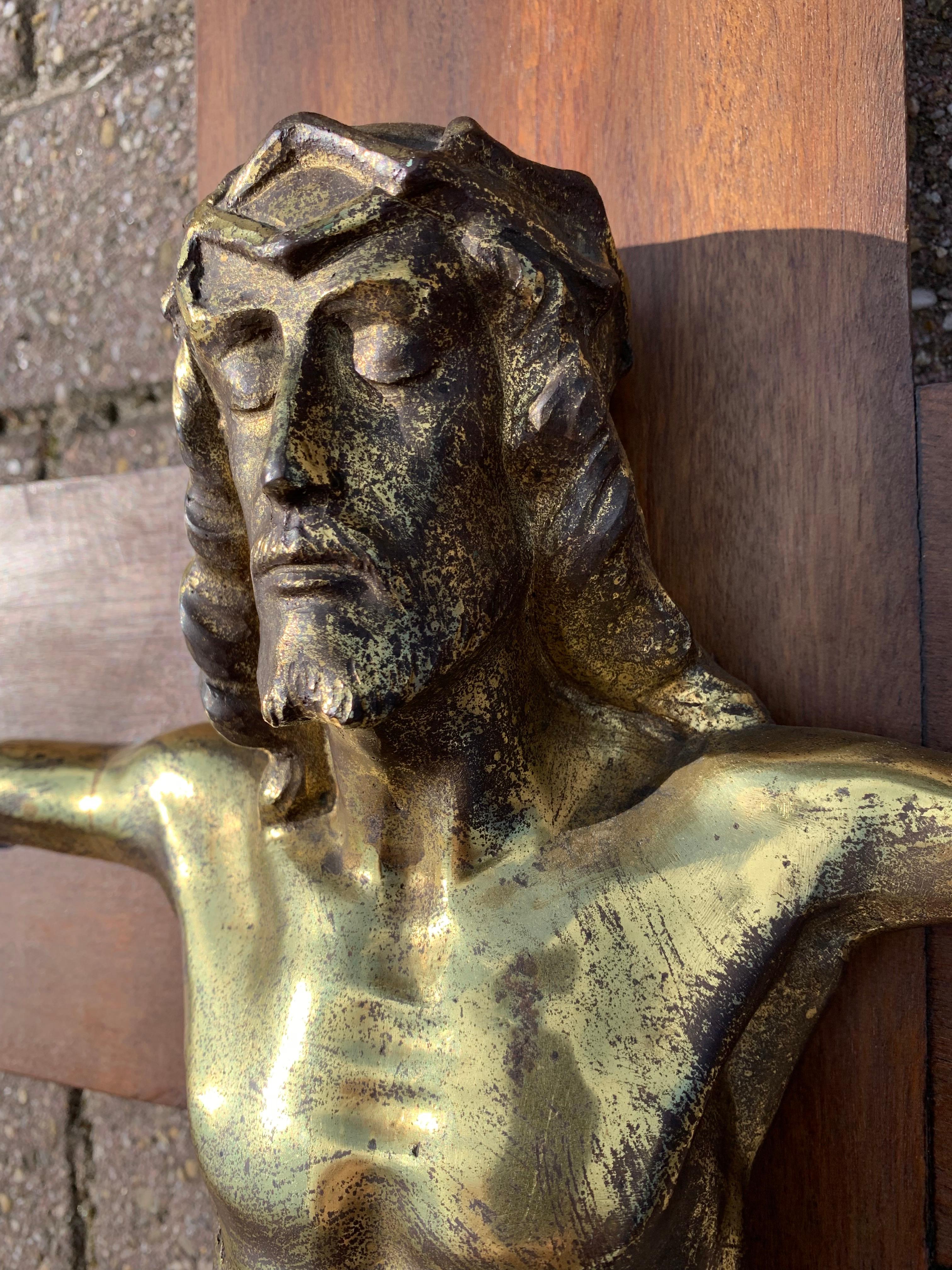 Early 1900 Large Size & Stylish Bronze Jesus Wall Crucifix / Christ on the Cross 5