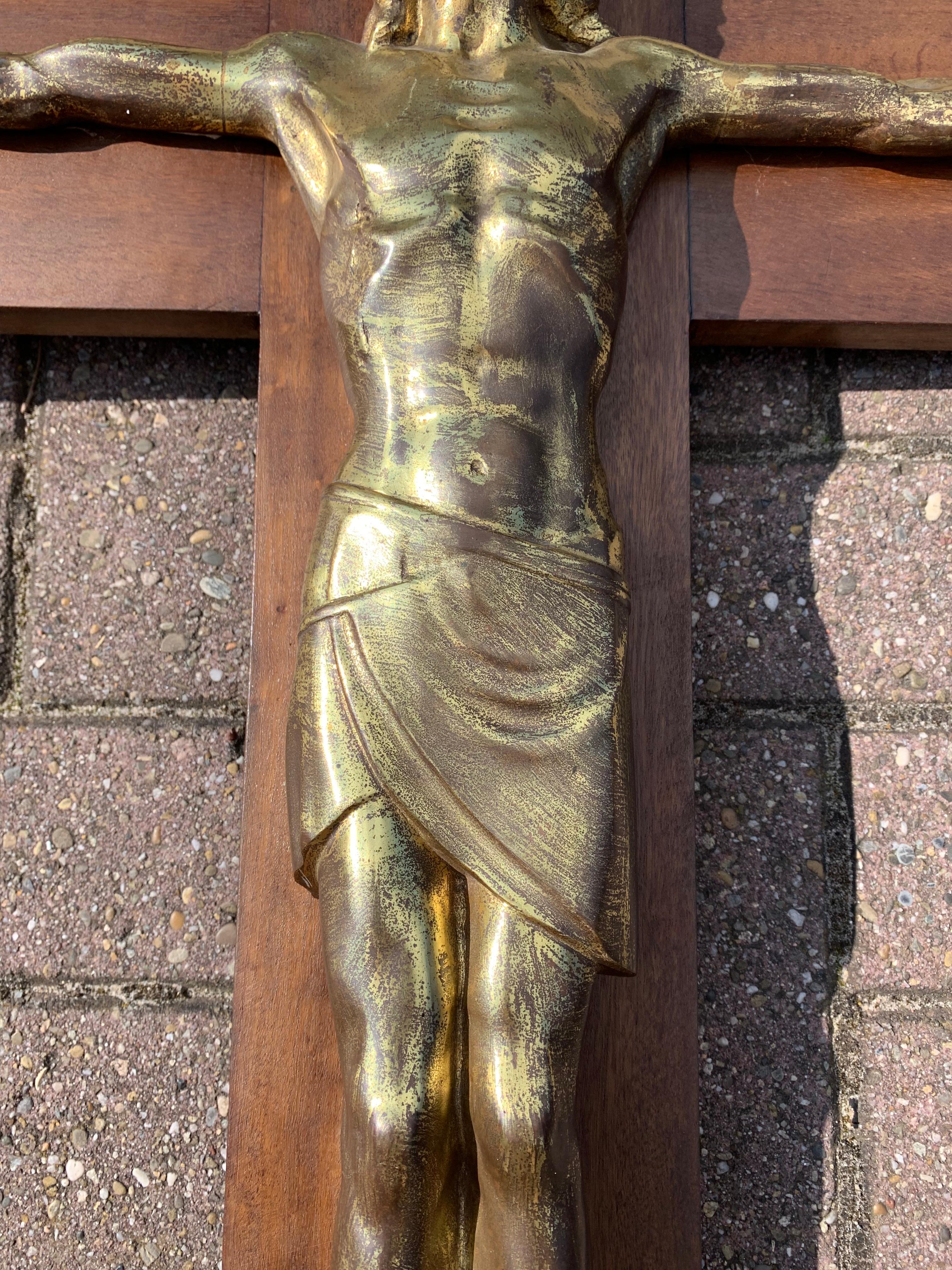 Early 1900 Large Size & Stylish Bronze Jesus Wall Crucifix / Christ on the Cross 8