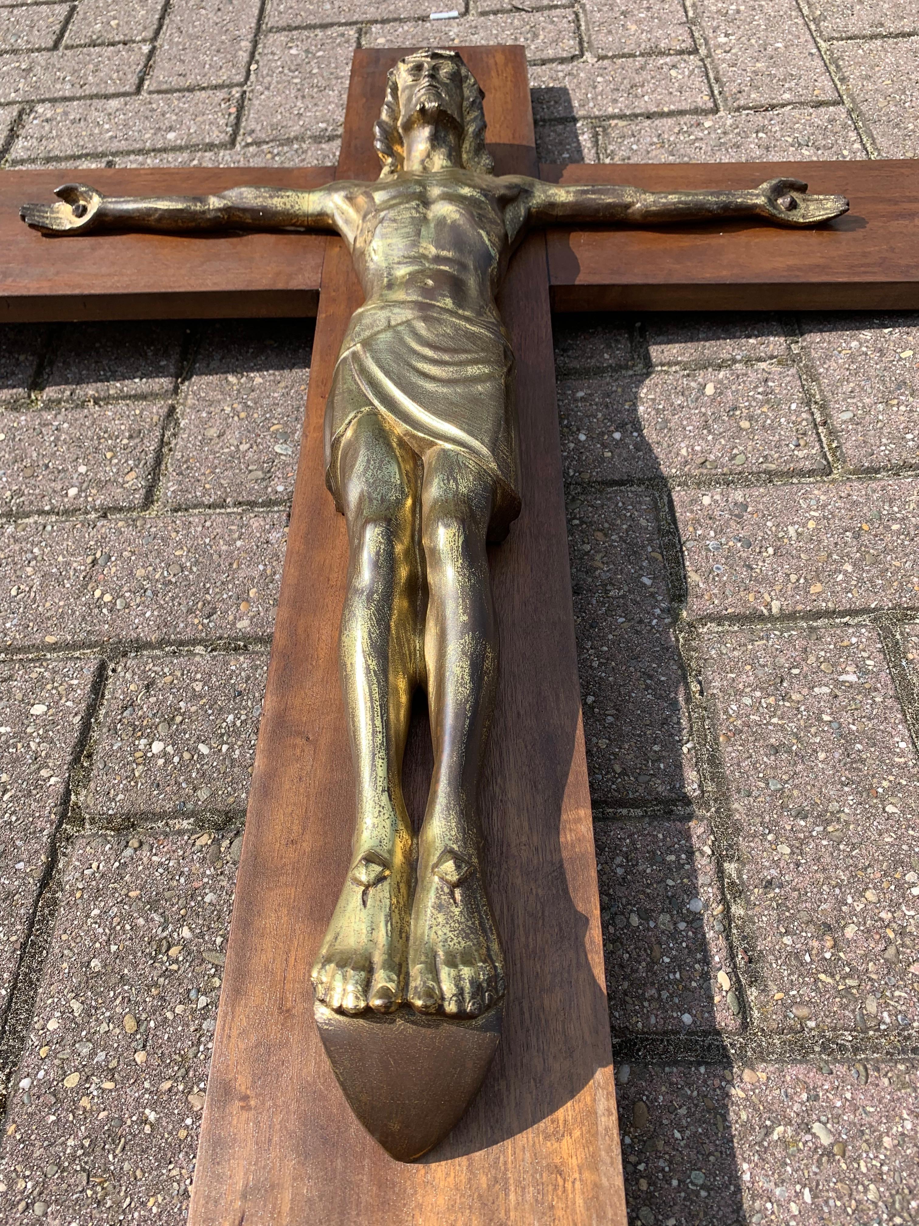 Early 1900 Large Size & Stylish Bronze Jesus Wall Crucifix / Christ on the Cross 9