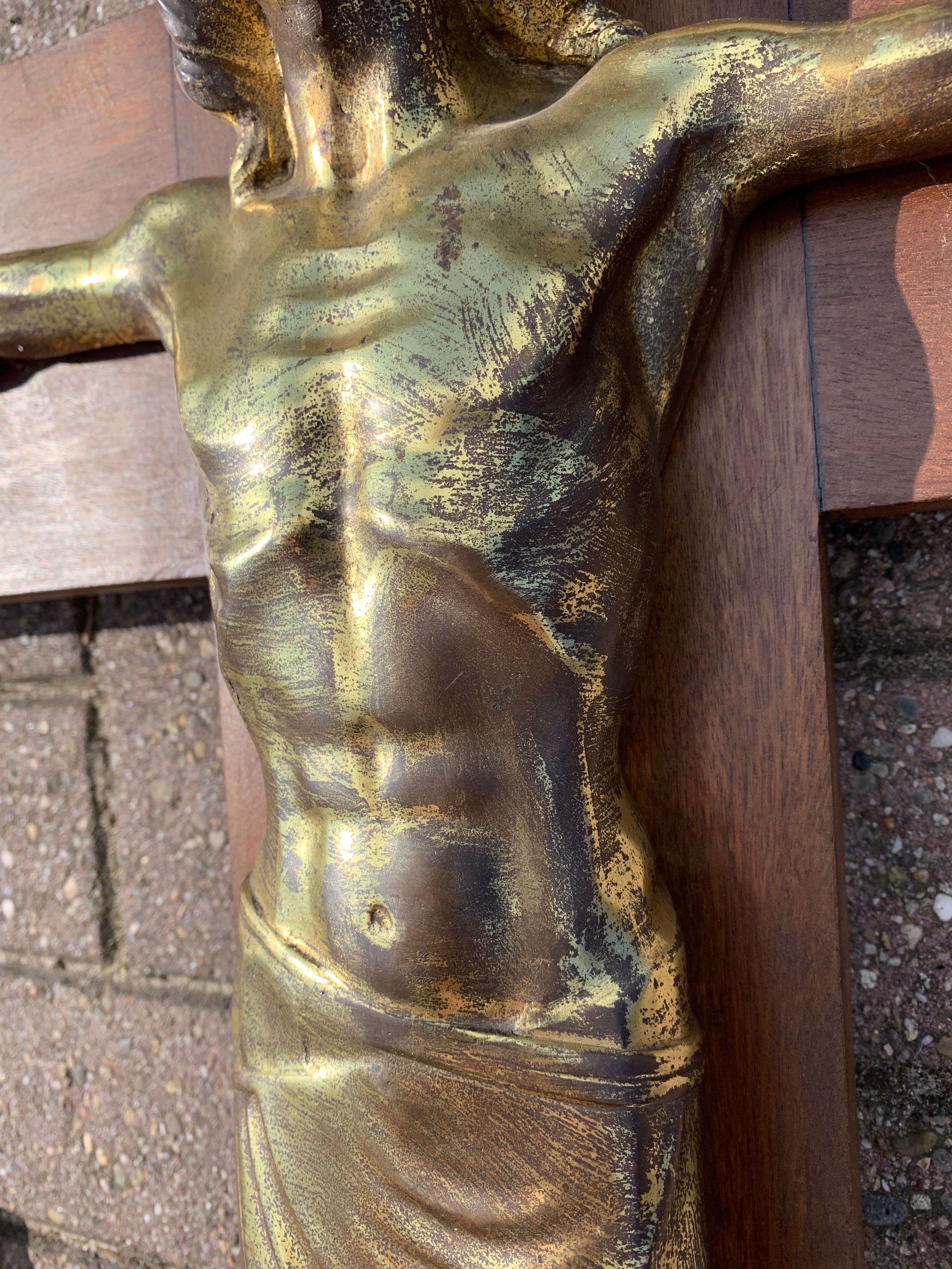 Early 1900 Large Size & Stylish Bronze Jesus Wall Crucifix / Christ on the Cross 2