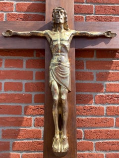 Early 1900 Large Size & Stylish Bronze Jesus Wall Crucifix / Christ on the Cross