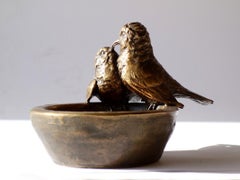 Early 1900 Luigi Secchi Birds Italian Bronze Sculpture Bowl
