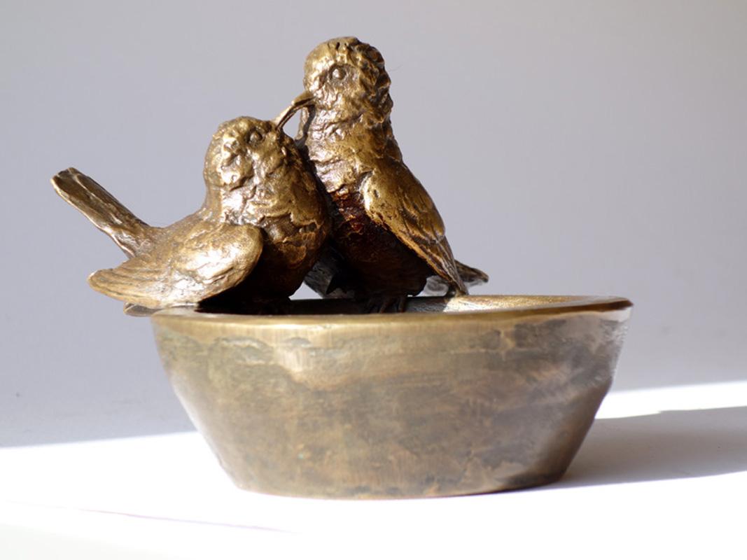 Art Nouveau Early 1900 Luigi Secchi Birds Italian Bronze Sculpture Bowl For Sale