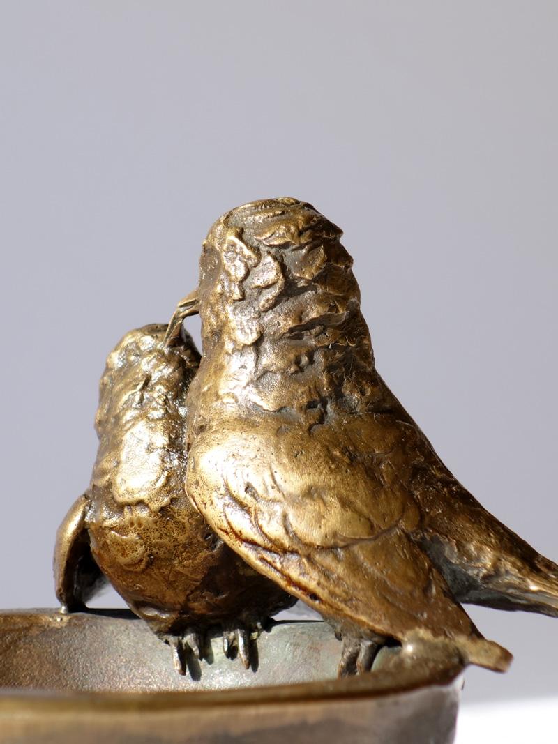 20th Century Early 1900 Luigi Secchi Birds Italian Bronze Sculpture Bowl For Sale