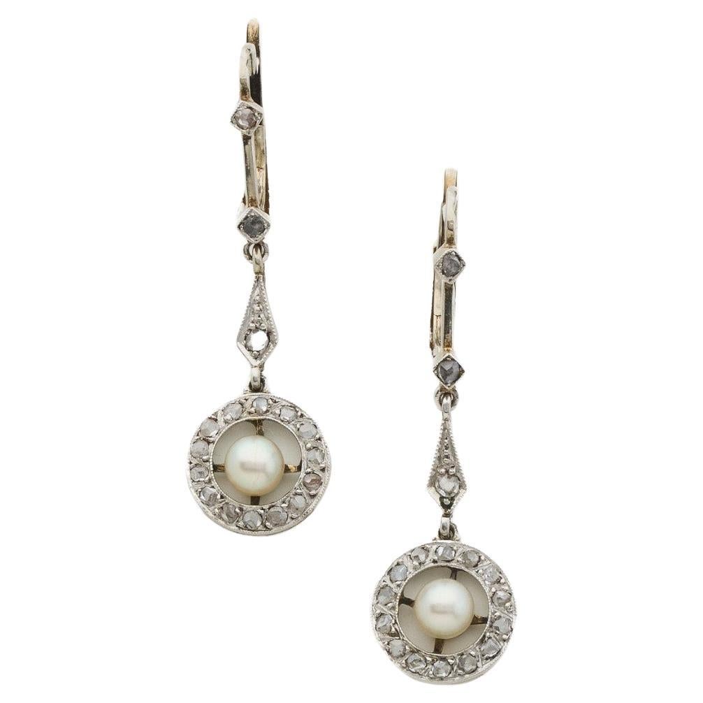 Paar Ohrringe aus Perlen, Diamanten und Gold aus Gold, Anfang 1900. (Belle Époque)