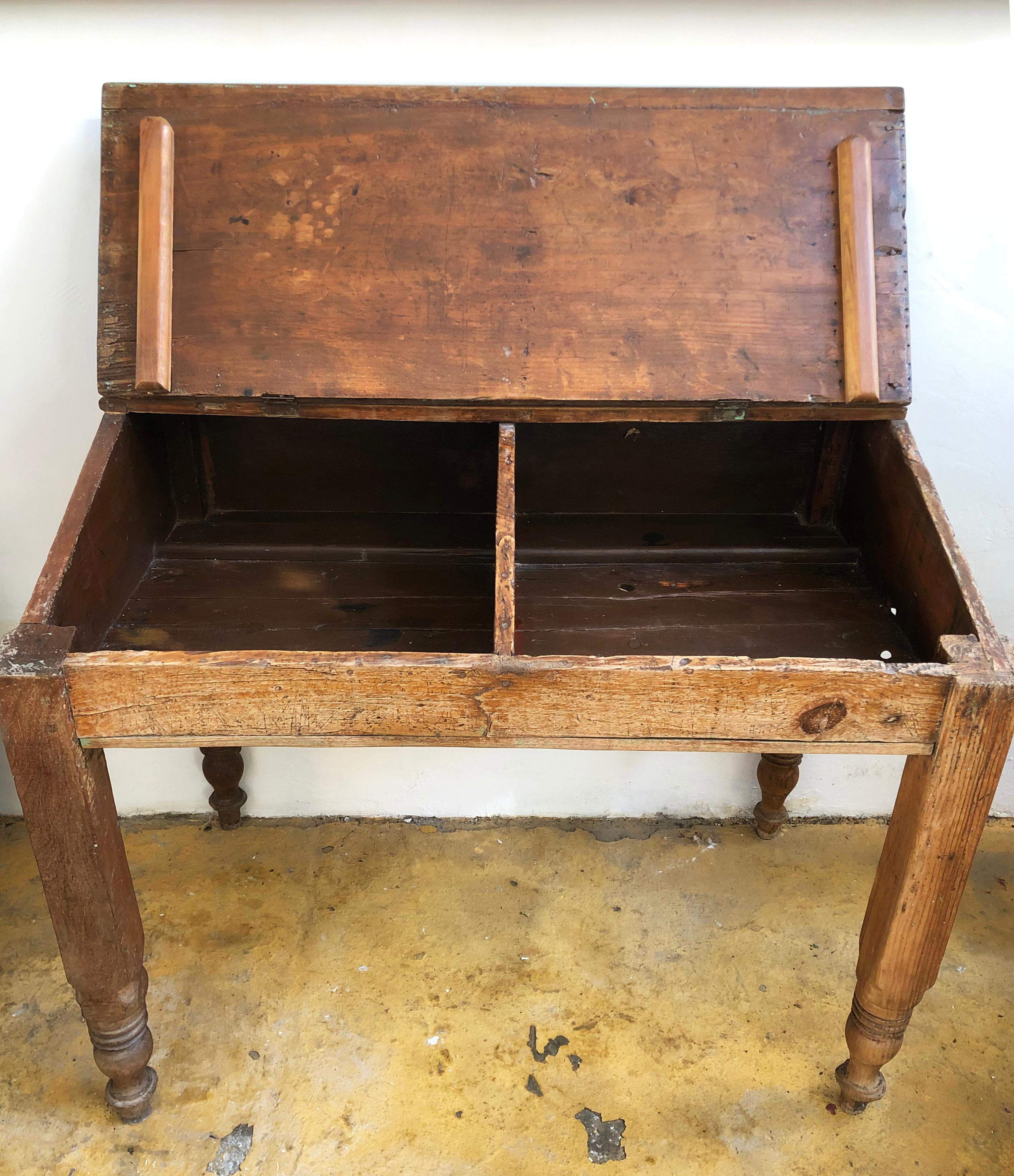 Rustic Early 1900s Hardwood Mexican School Desk