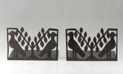Early 1900 Sante Mingazzi Naif Italian Art Deco Wrought Iron Birds Bookends
