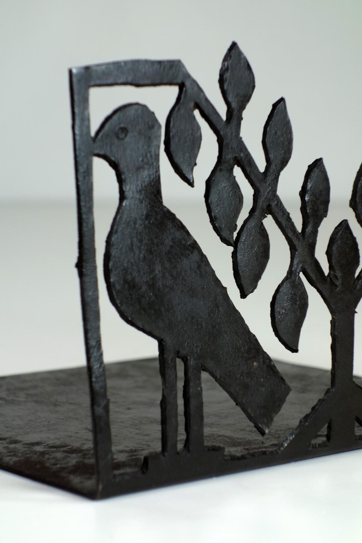 Early 1900 Sante Mingazzi Naif Italian Art Deco Wrought Iron Birds Bookends For Sale 2