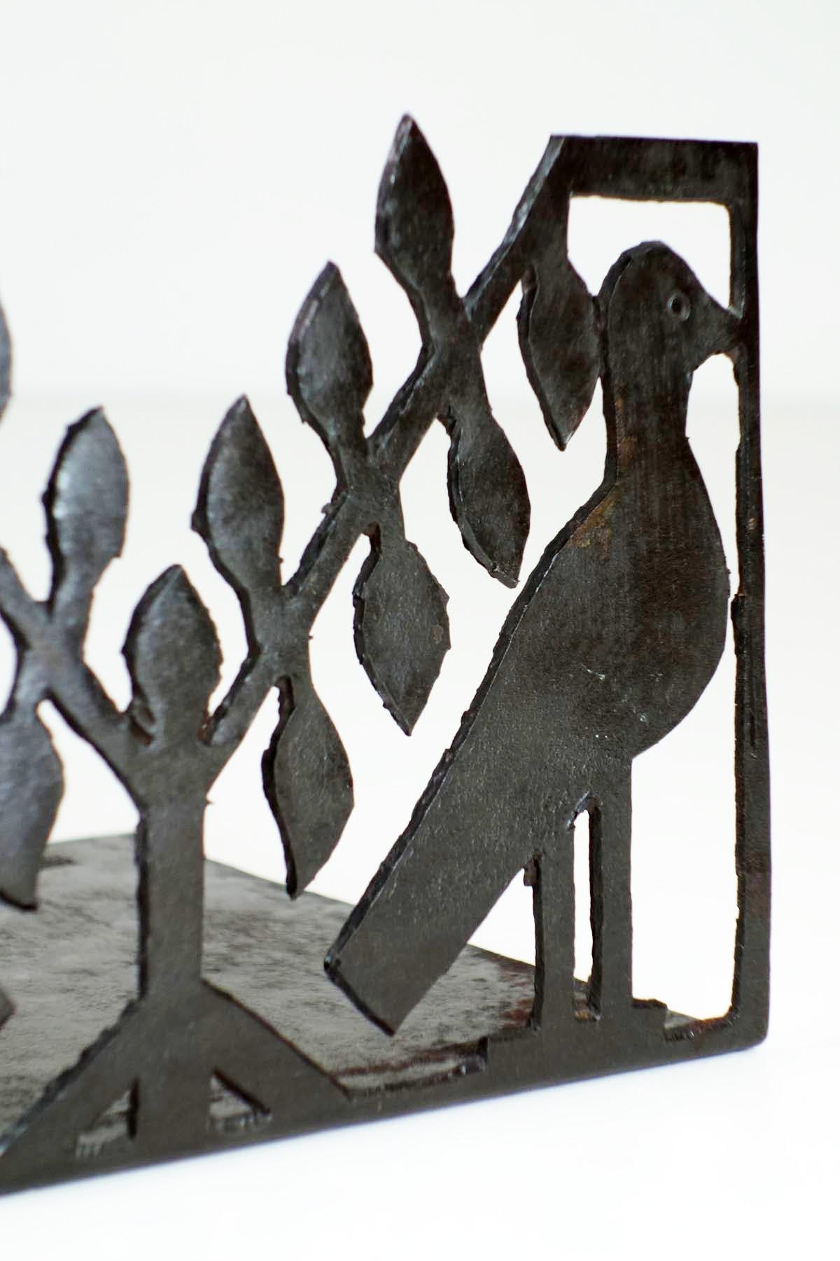 Early 1900 Sante Mingazzi Naif Italian Art Deco Wrought Iron Birds Bookends For Sale 3