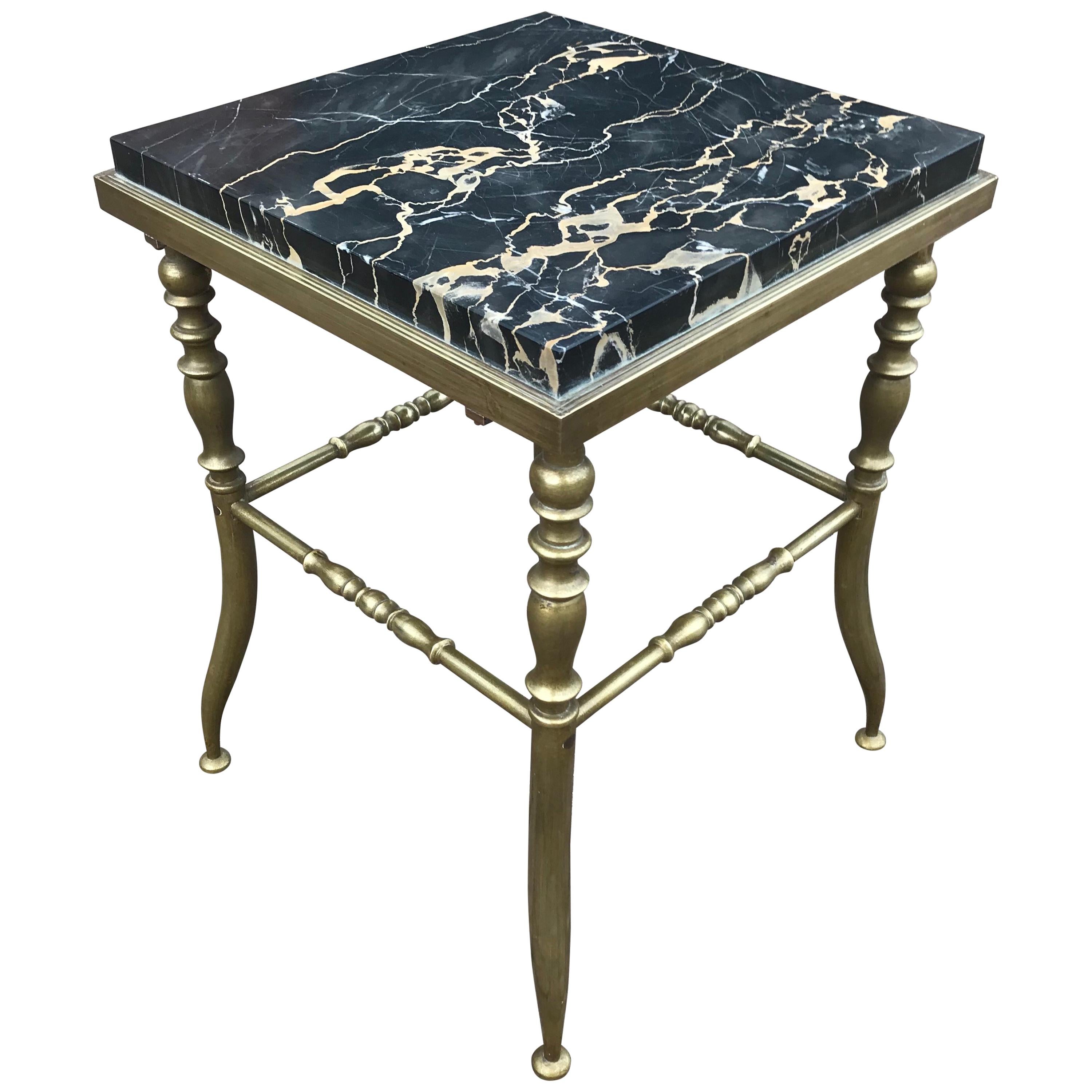 Arts & Crafts Small Size & Elegant Bronze Display Table / Plant Stand Marble Top For Sale