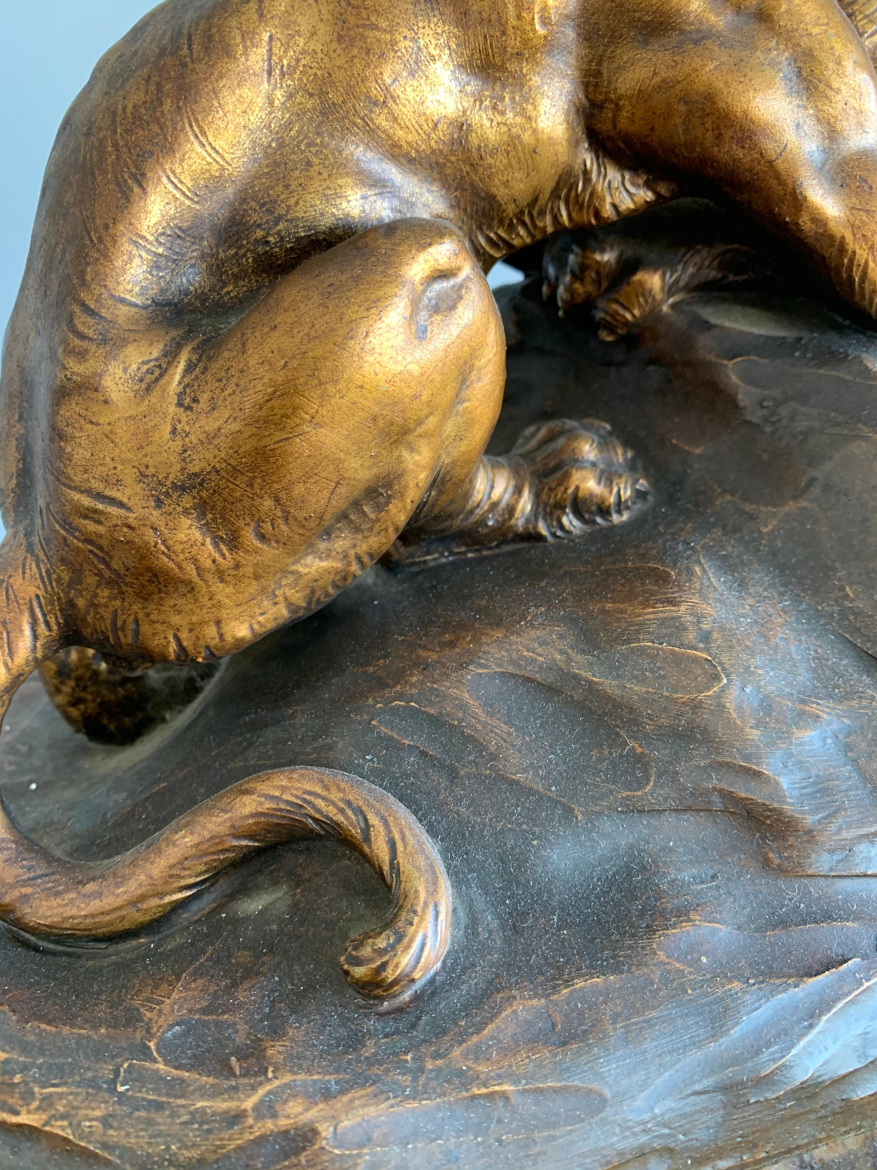 Terrakotta-Skulptur einer kämpften Panther auf einem Marmorsockel von Fagotto aus dem frühen 1900 im Angebot 8