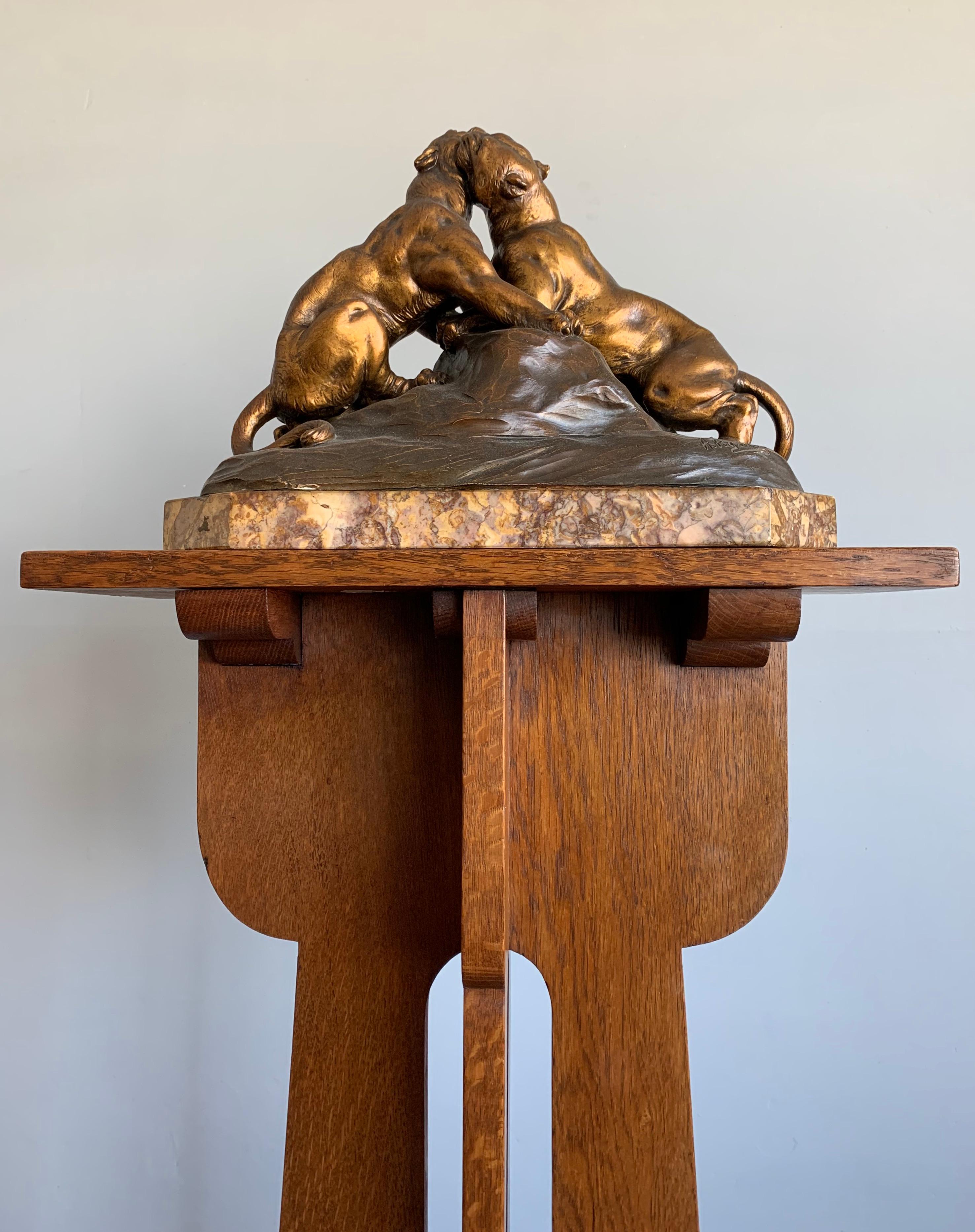 Early 1900 Terracotta Sculpture of Fighting Panthers on a Marble Base by Fagotto For Sale 10
