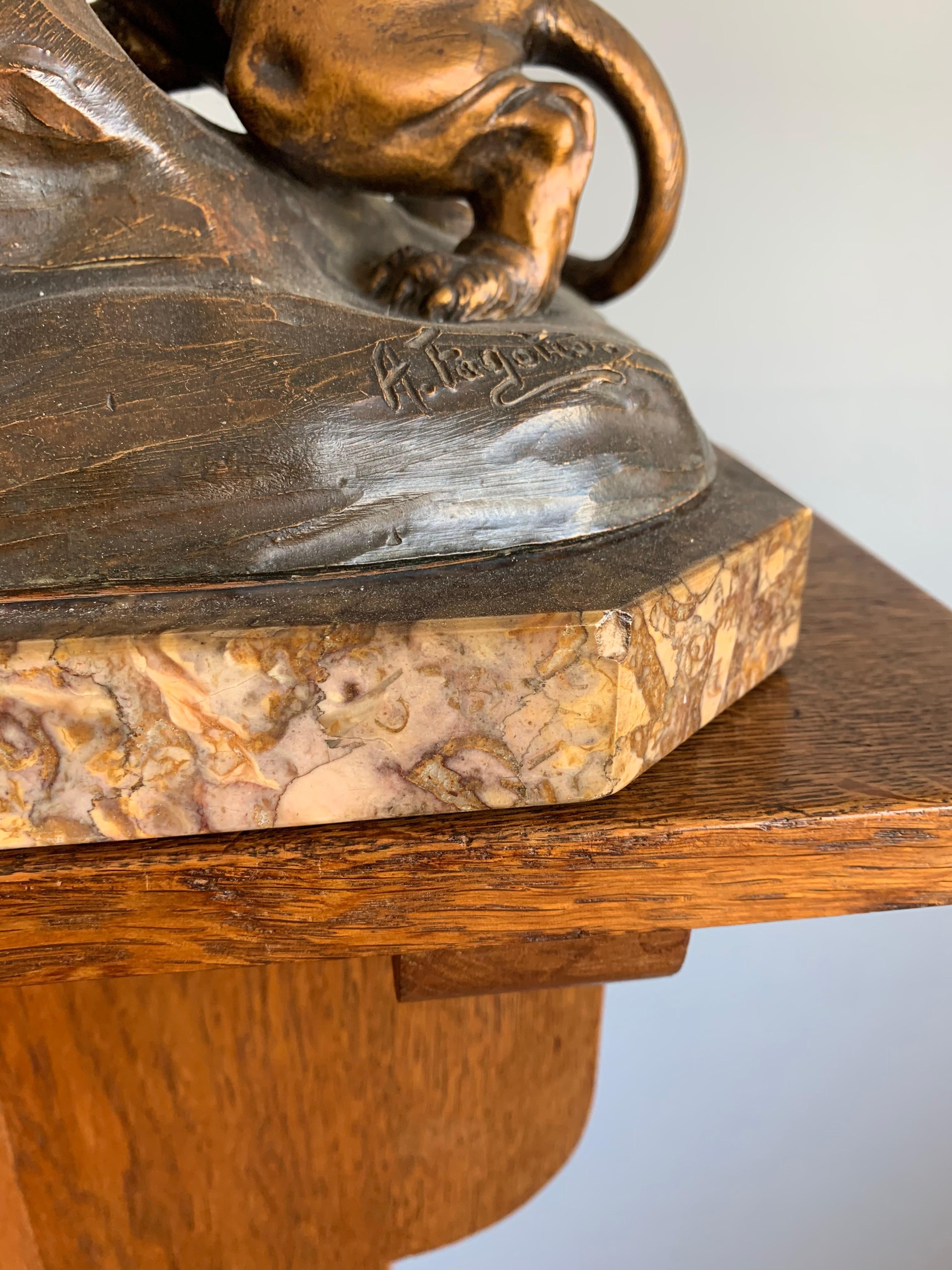 Terrakotta-Skulptur einer kämpften Panther auf einem Marmorsockel von Fagotto aus dem frühen 1900 im Angebot 11