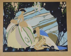 Early 1900 Umberto Brunelleschi Art Deco Litograph Watercolor  Pochoir